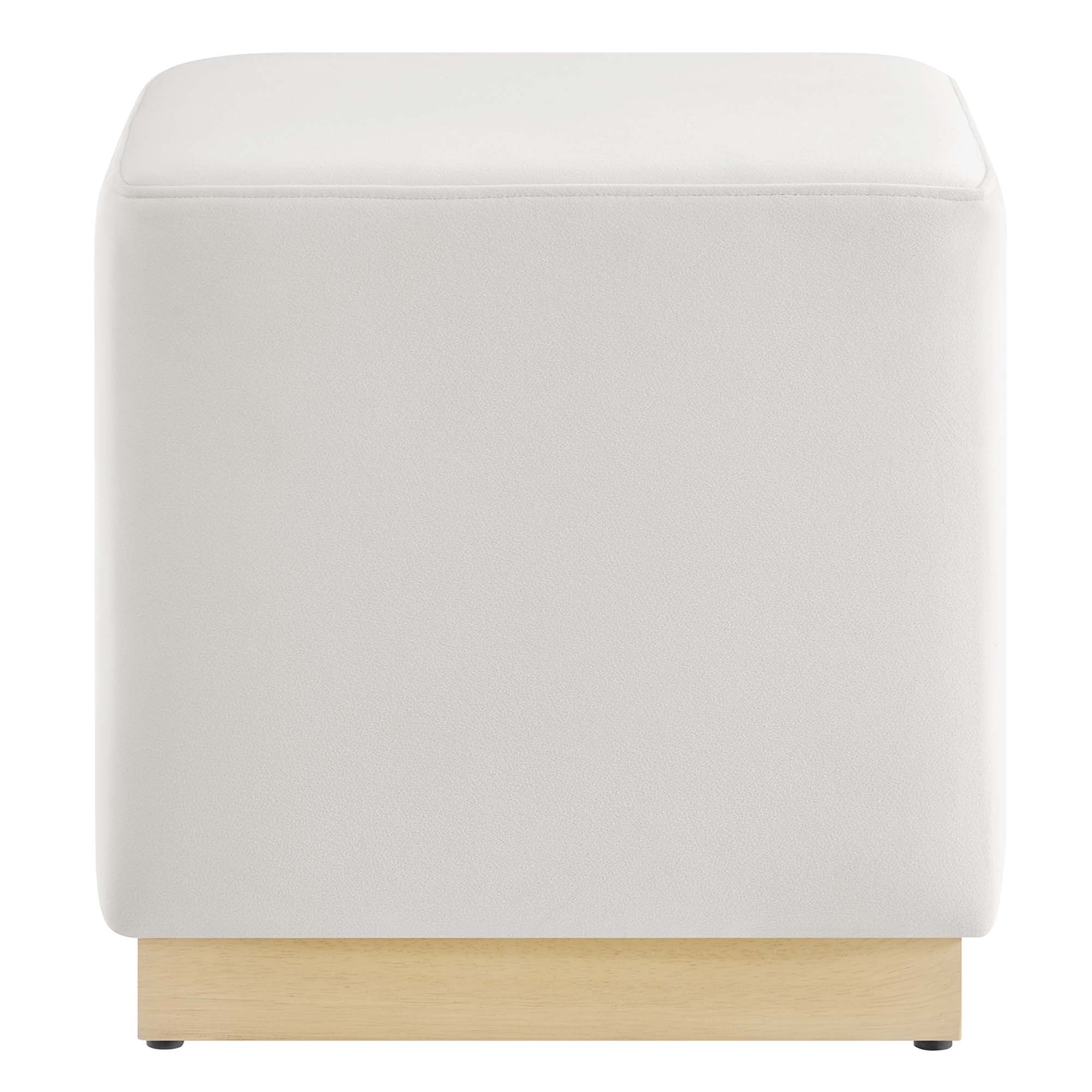 Tilden 17" Square Performance Velvet Upholstered Ottoman, Alabaster Natural