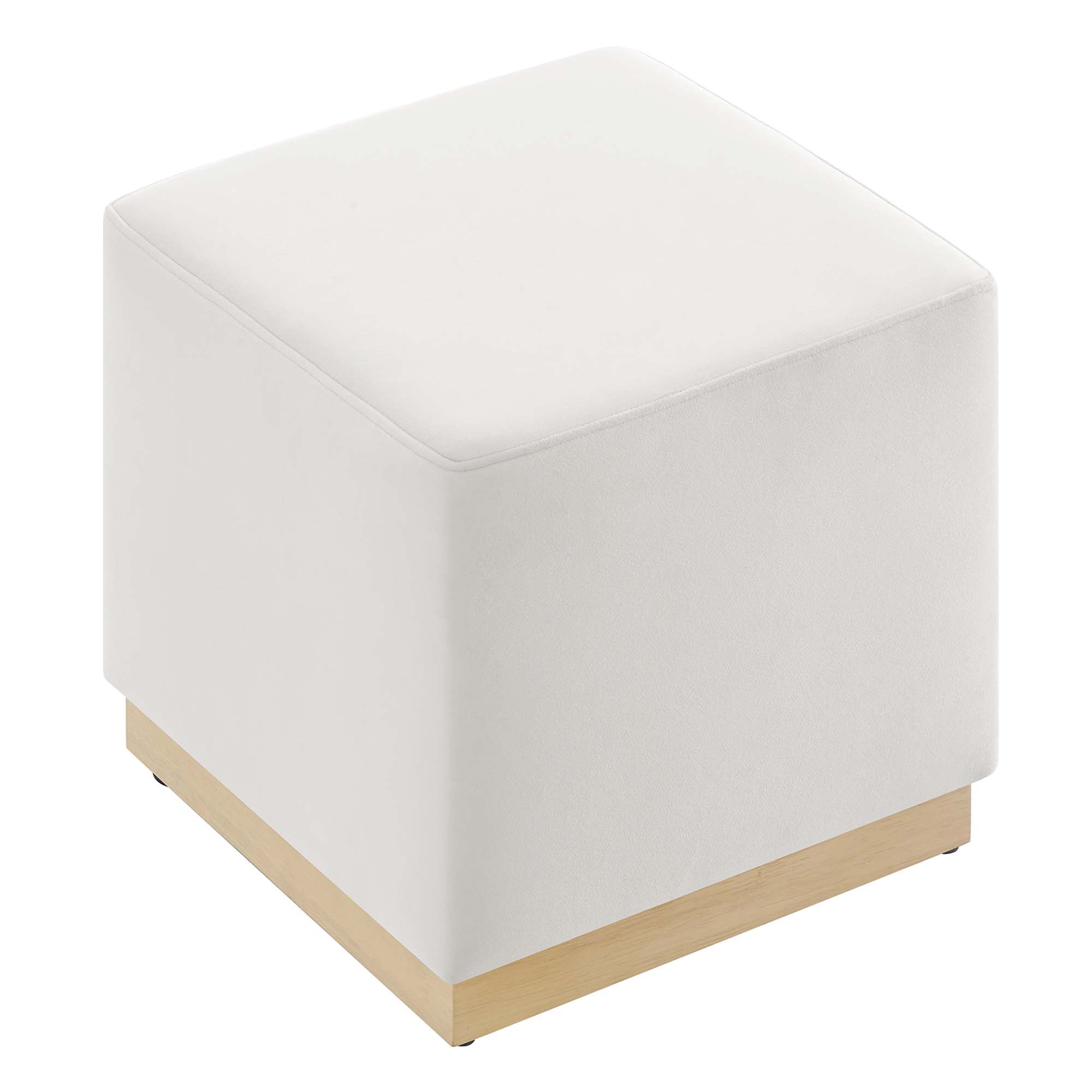 Tilden 17" Square Performance Velvet Upholstered Ottoman, Alabaster Natural