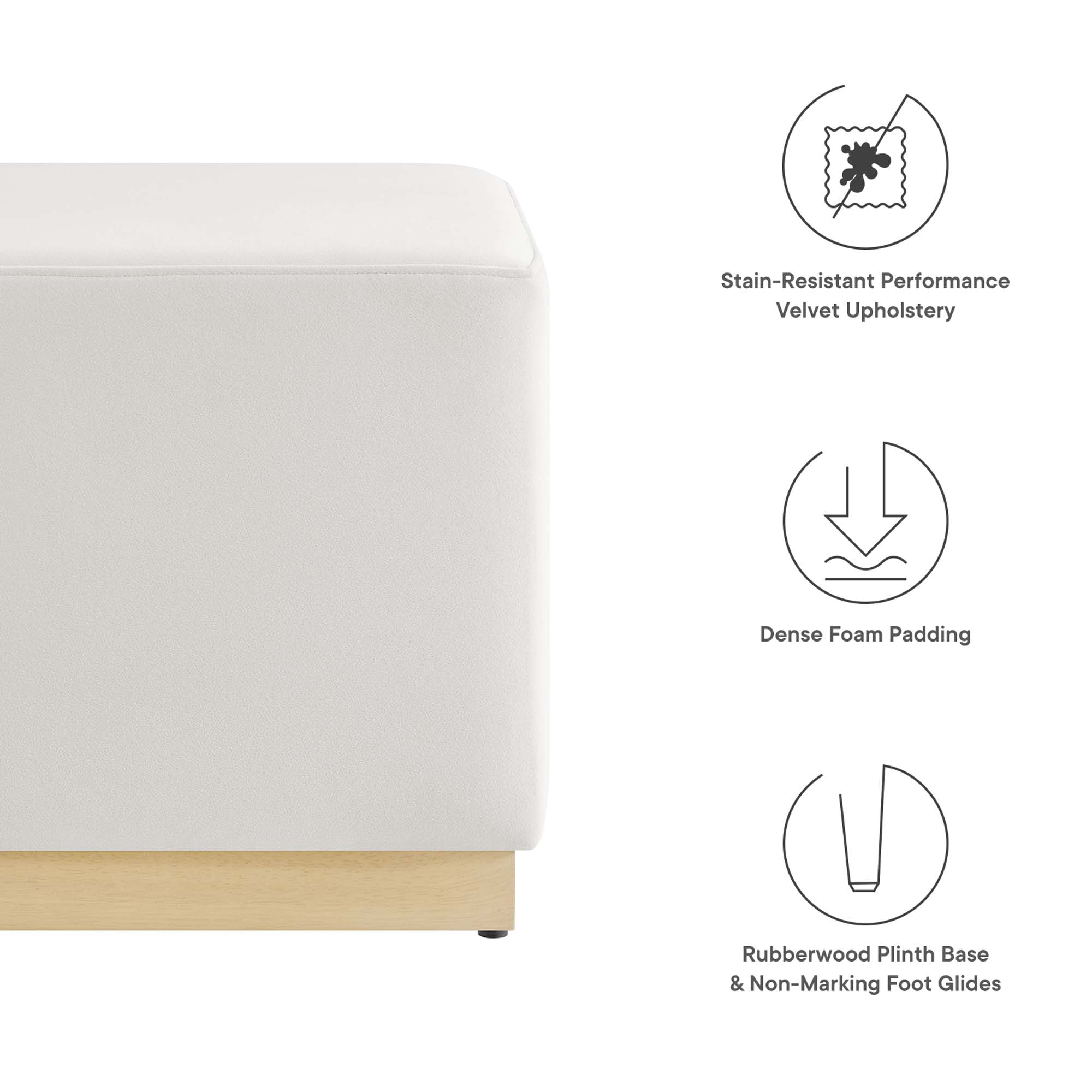 Tilden 17" Square Performance Velvet Upholstered Ottoman, Alabaster Natural