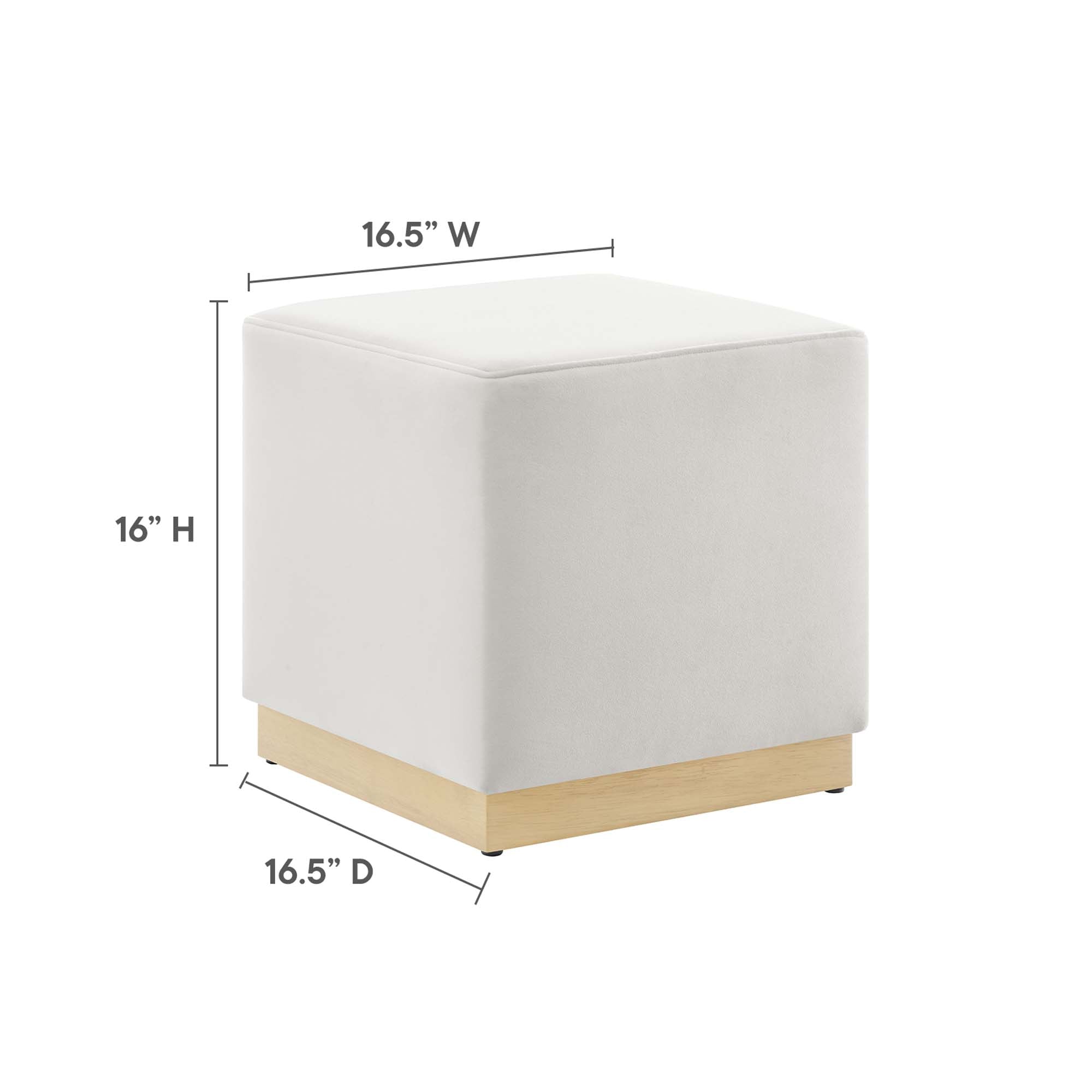 Tilden 17" Square Performance Velvet Upholstered Ottoman, Alabaster Natural