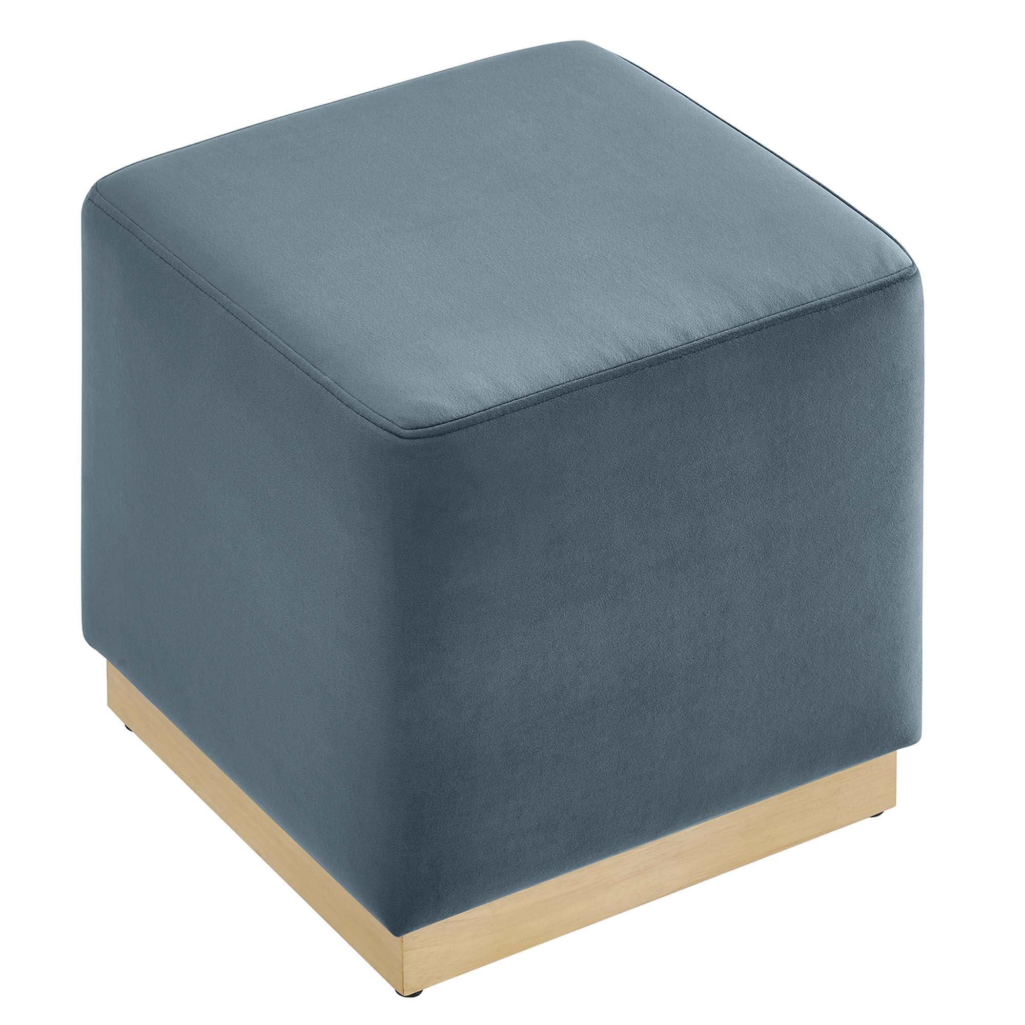 Tilden 17" Square Performance Velvet Upholstered Ottoman, Cadet Blue Natural