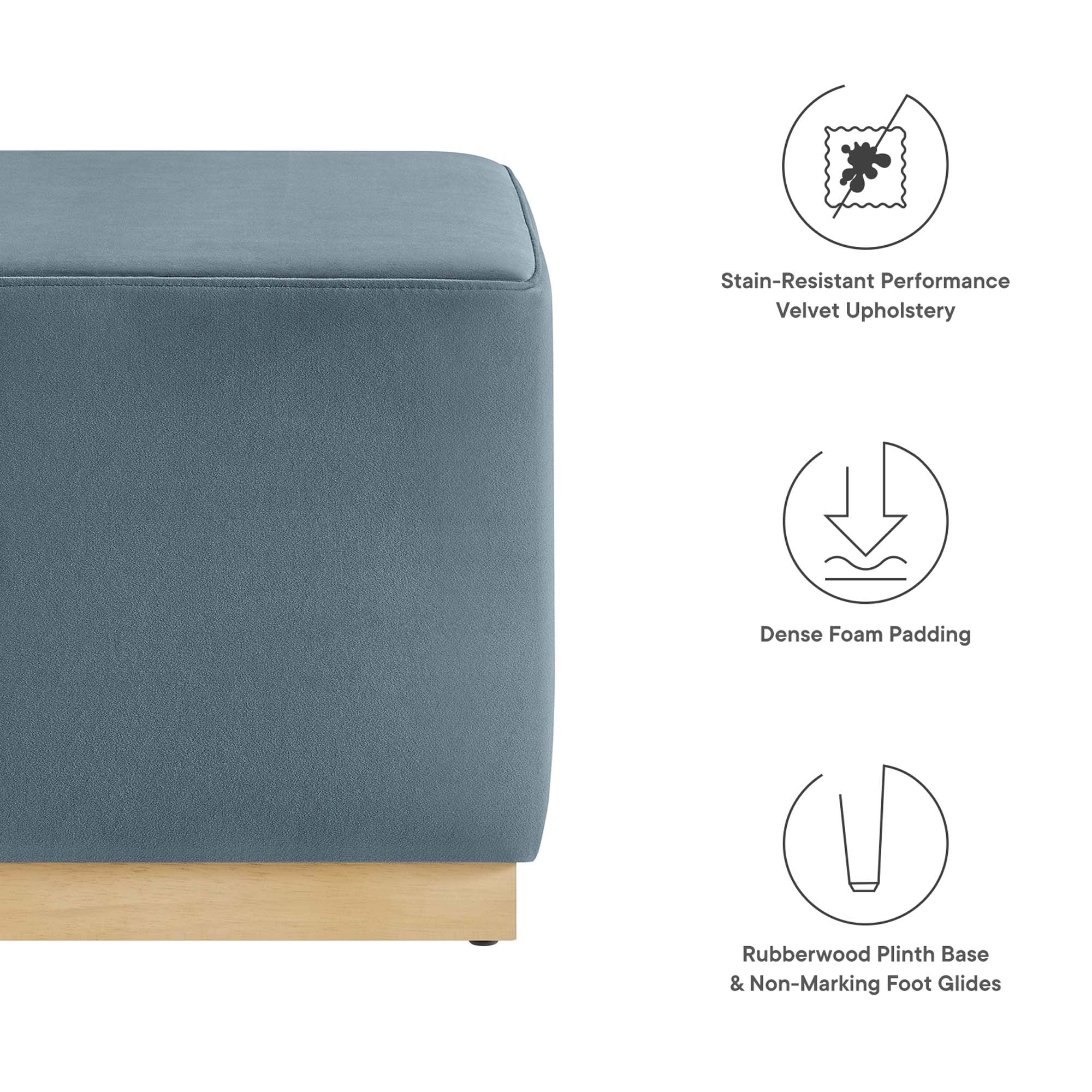 Tilden 17" Square Performance Velvet Upholstered Ottoman, Cadet Blue Natural