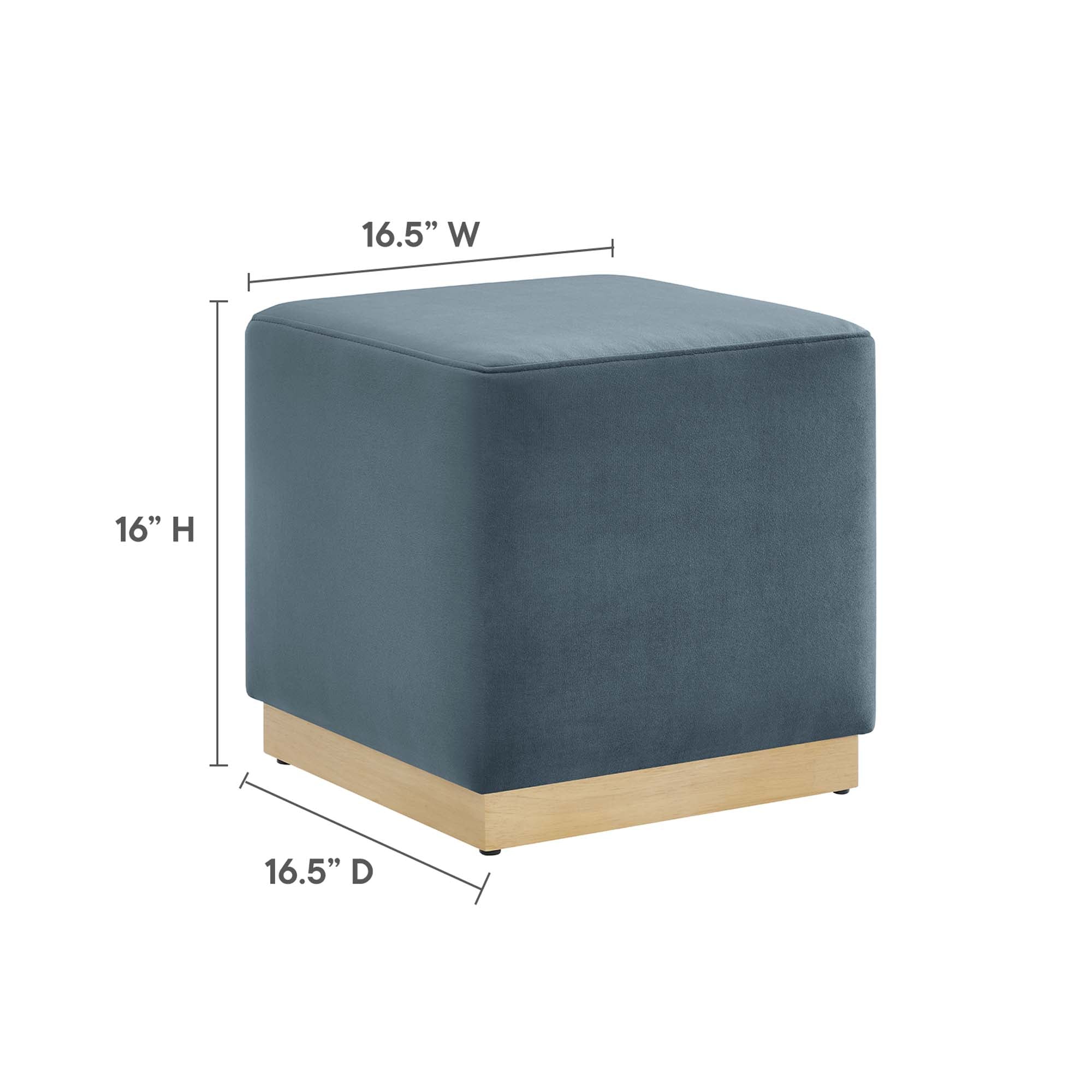 Tilden 17" Square Performance Velvet Upholstered Ottoman, Cadet Blue Natural
