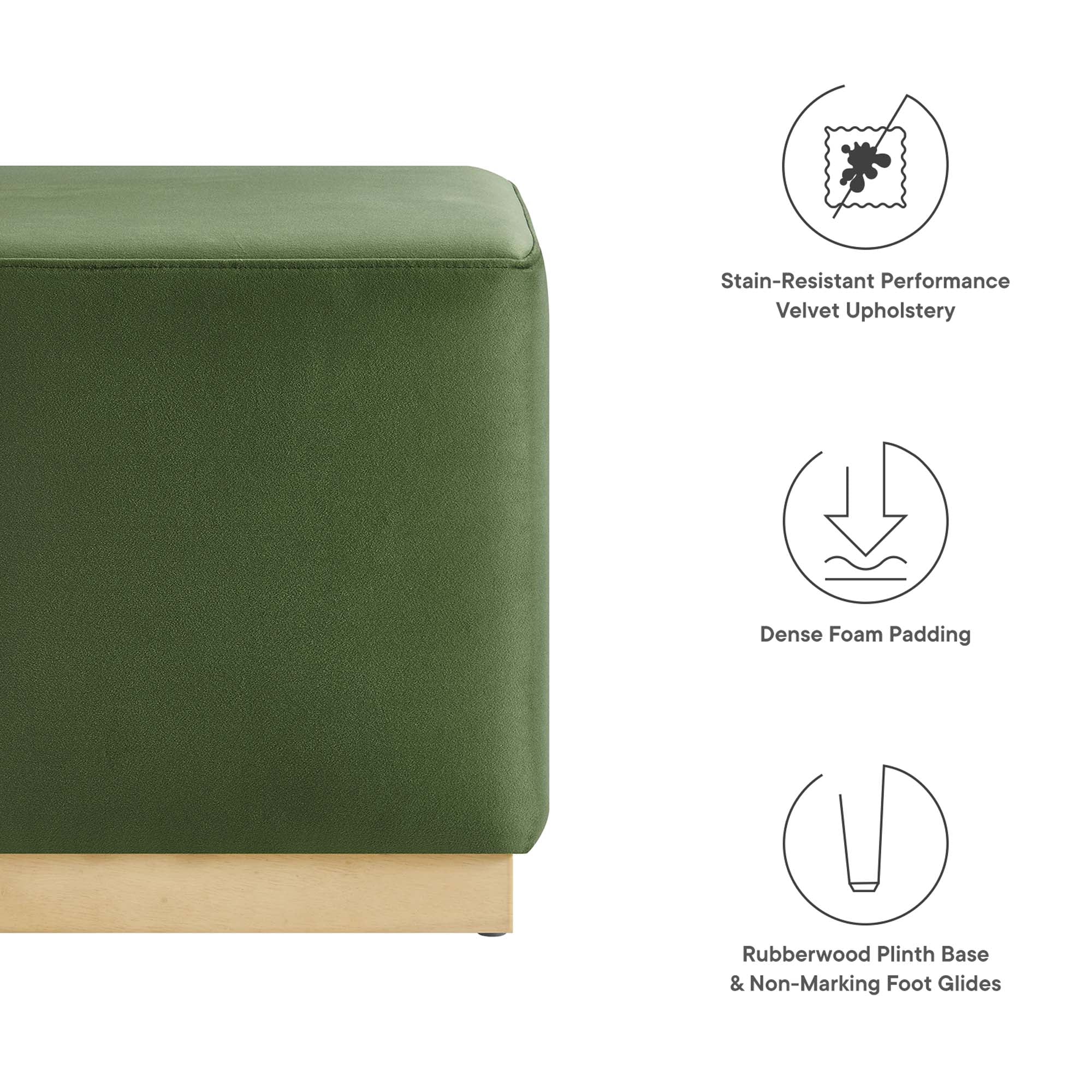 Tilden 17" Square Performance Velvet Upholstered Ottoman, Moss Green Natural