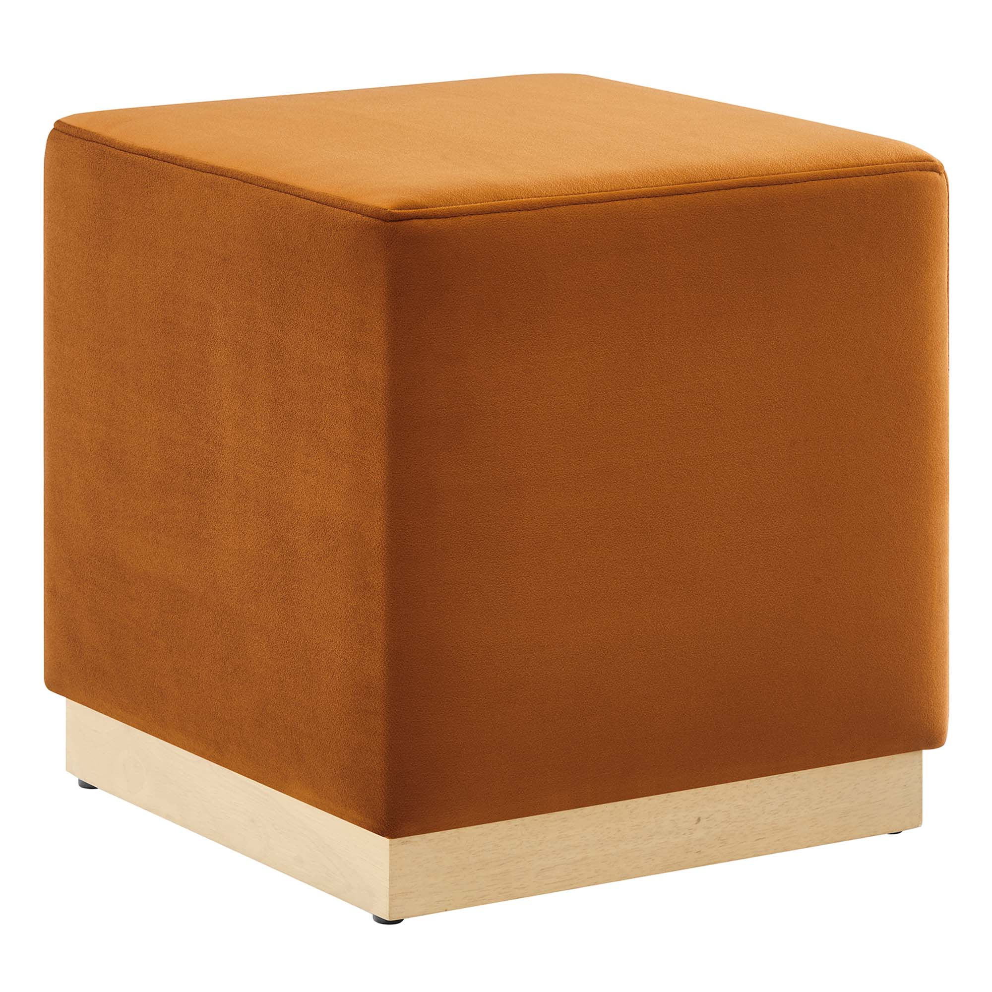 Tilden 17" Square Performance Velvet Upholstered Ottoman, Rust Natural