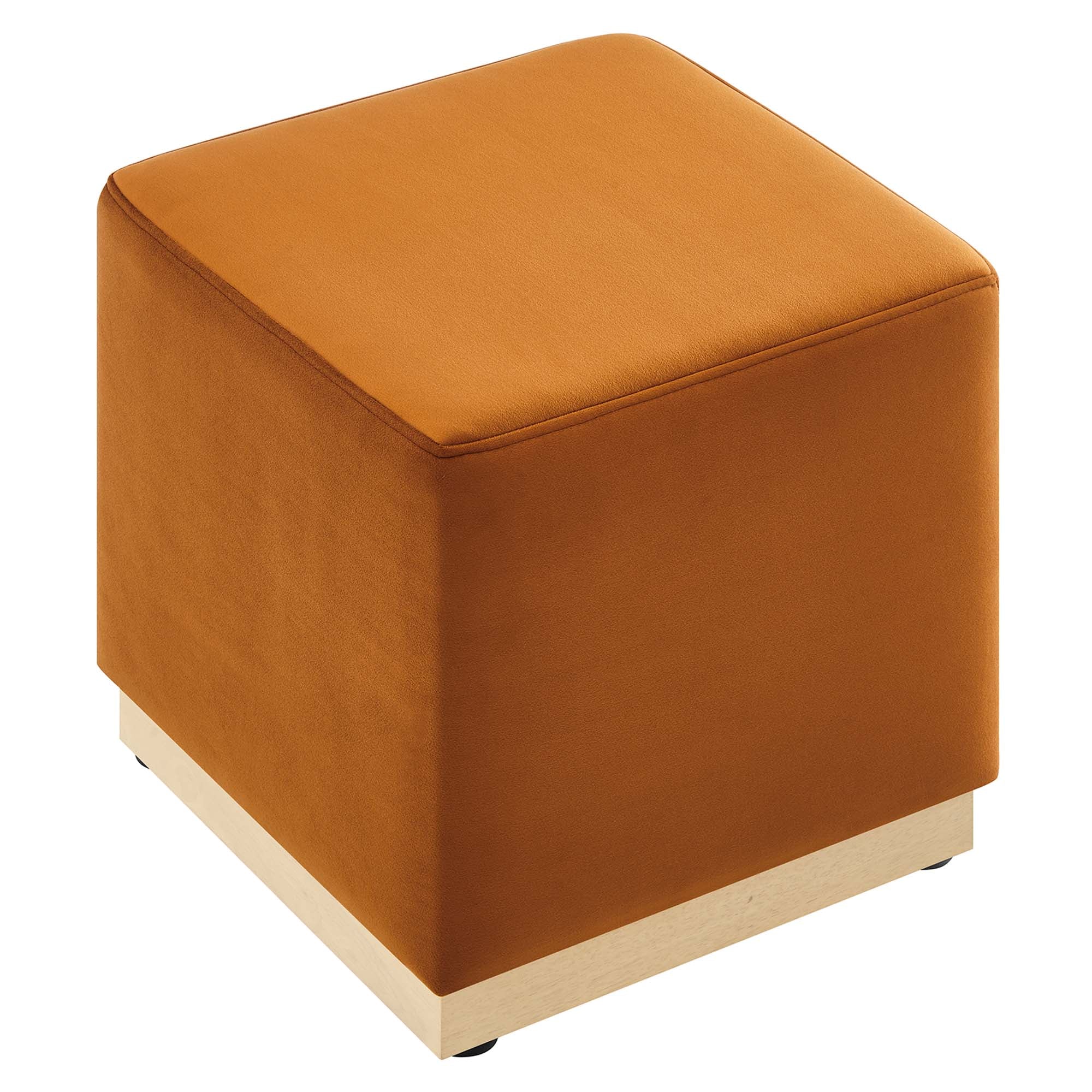 Tilden 17" Square Performance Velvet Upholstered Ottoman, Rust Natural
