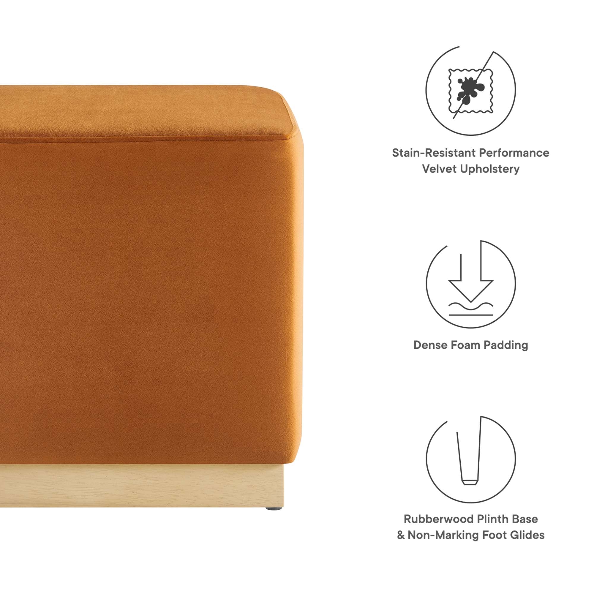 Tilden 17" Square Performance Velvet Upholstered Ottoman, Rust Natural