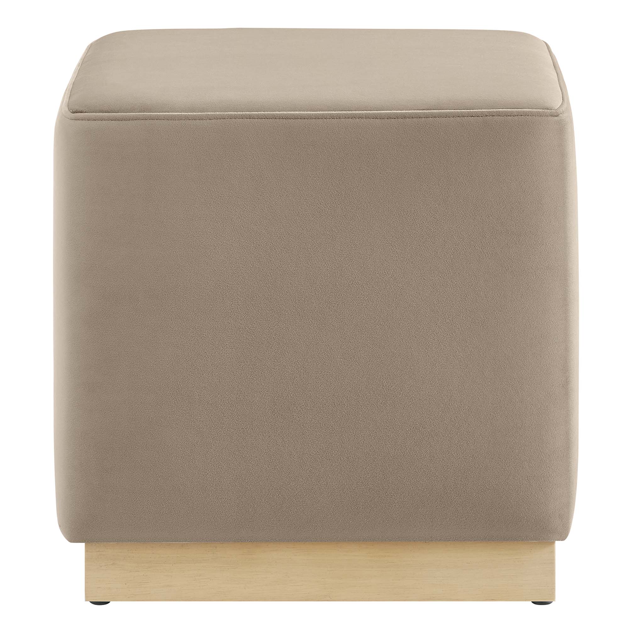Tilden 17" Square Performance Velvet Upholstered Ottoman, Taupe Natural