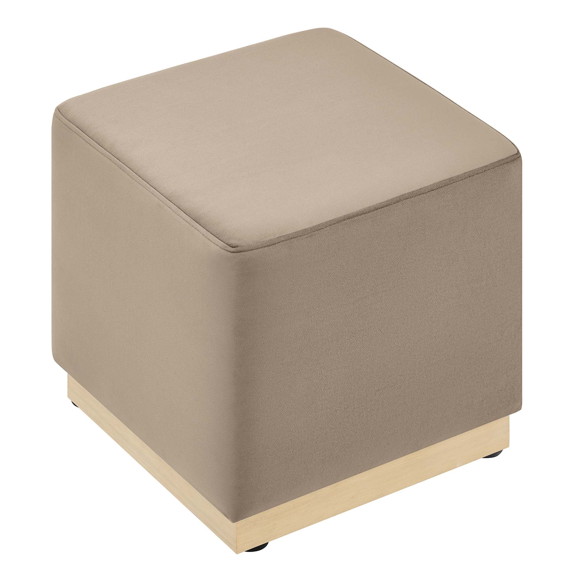 Tilden 17" Square Performance Velvet Upholstered Ottoman, Taupe Natural