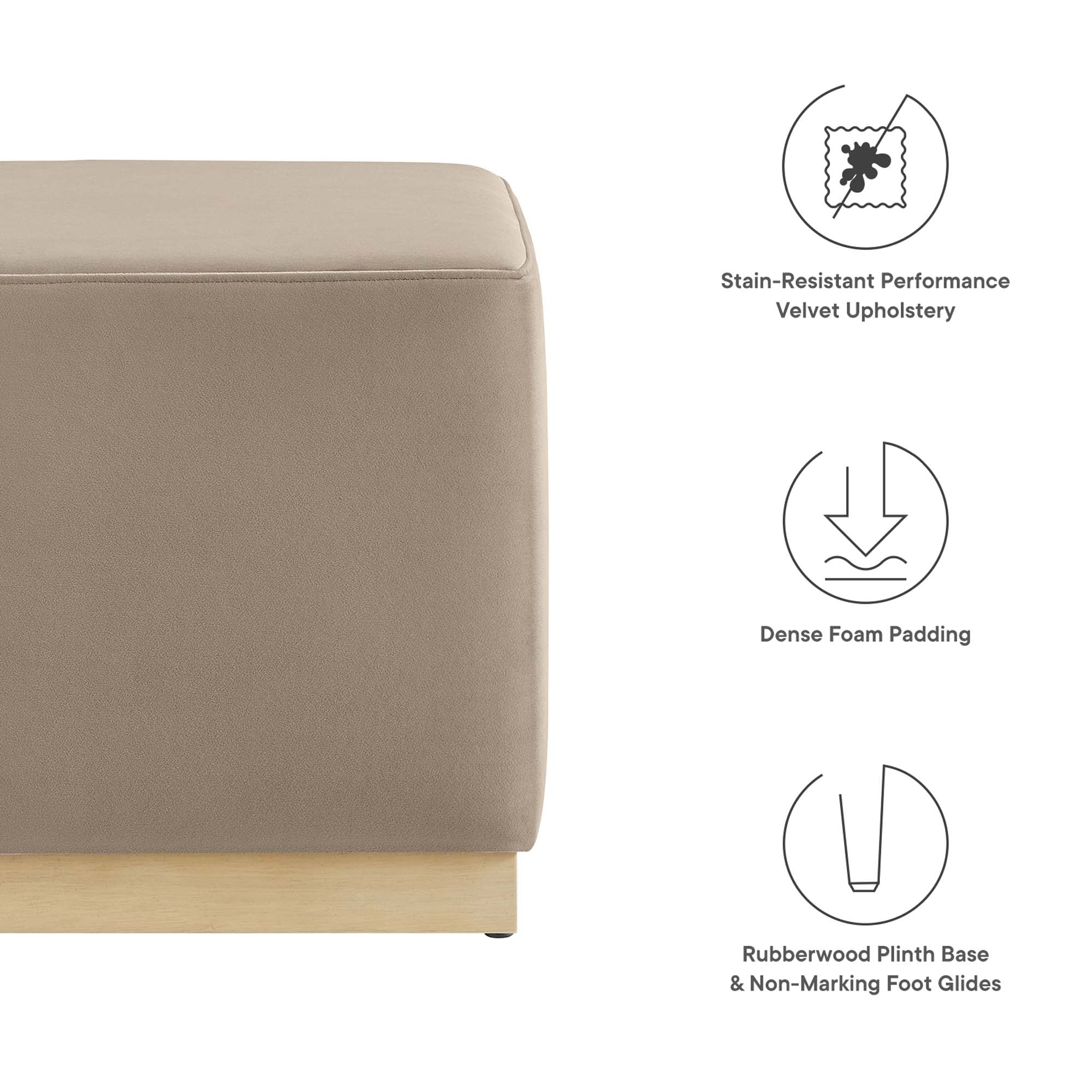 Tilden 17" Square Performance Velvet Upholstered Ottoman, Taupe Natural