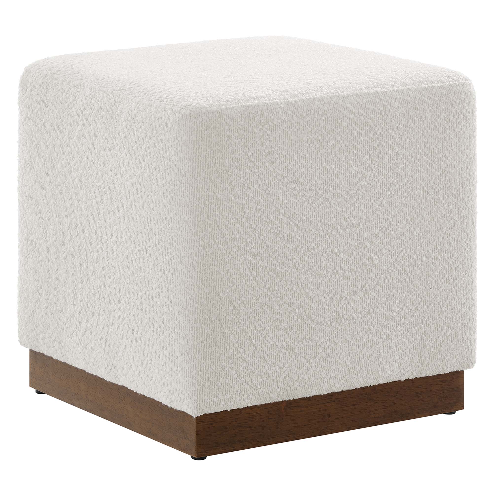 Tilden 17" Square Boucle Upholstered Ottoman, Cloud Walnut