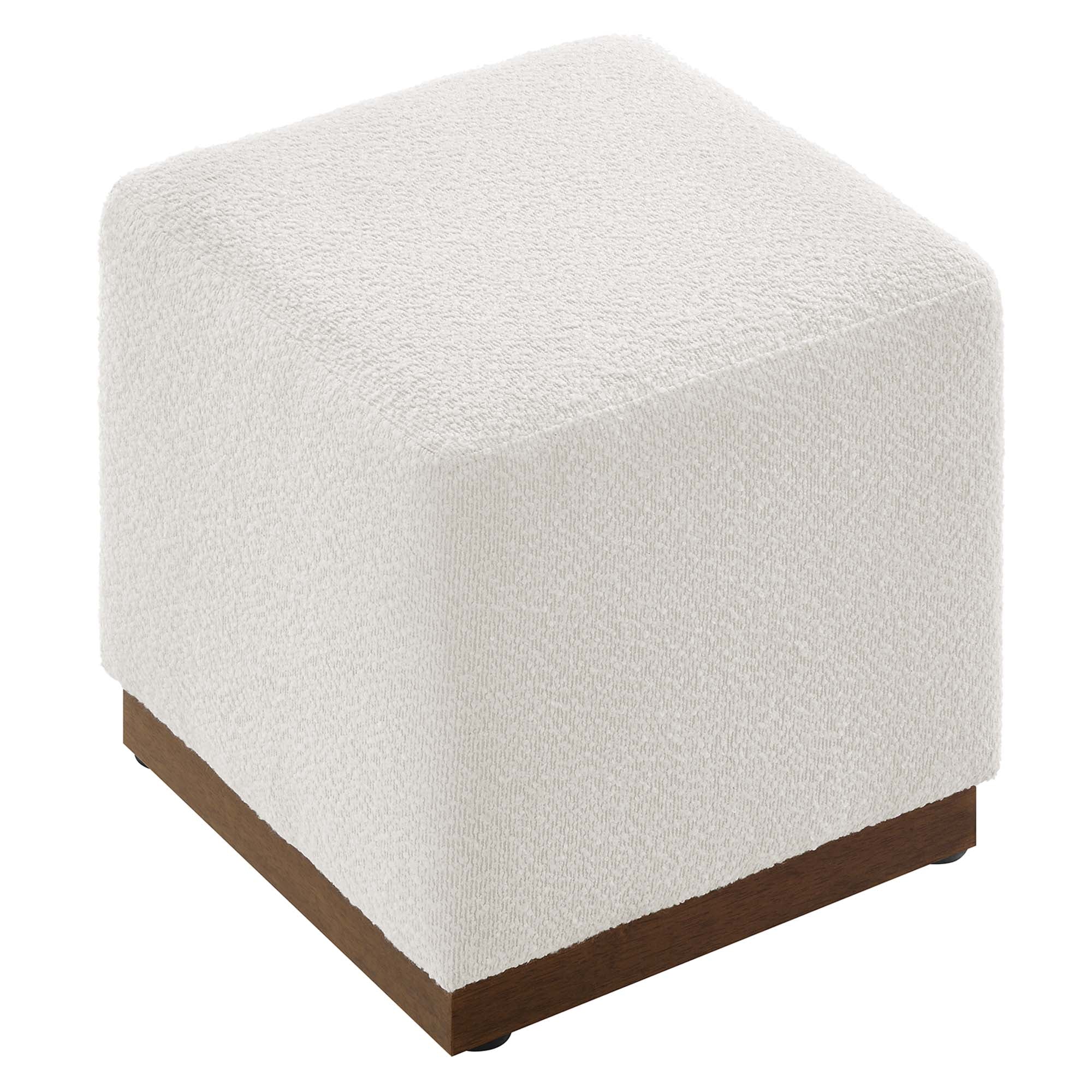 Tilden 17" Square Boucle Upholstered Ottoman, Cloud Walnut