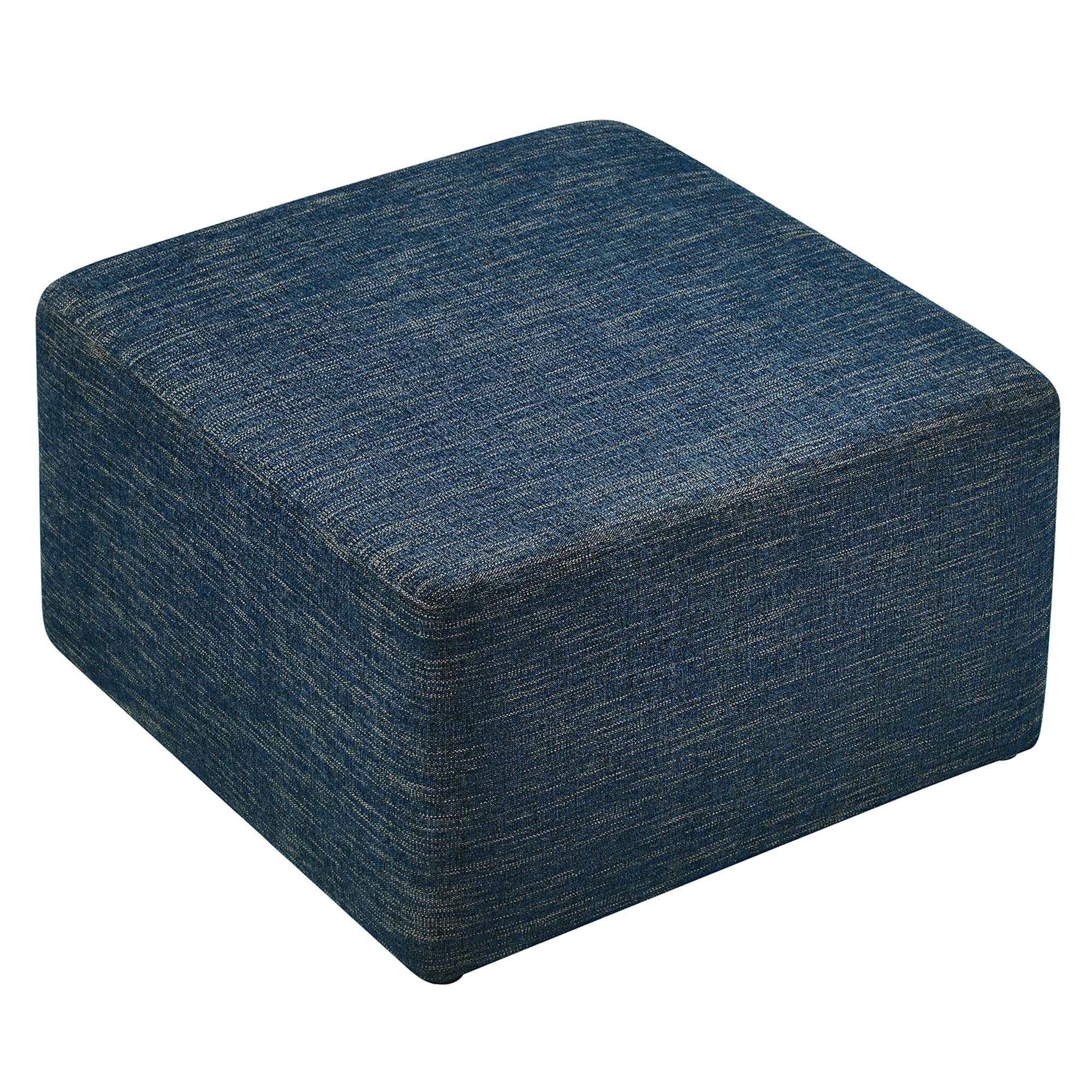 Callum Large 28" Square Woven Heathered Fabric Upholstered Ottoman, Heathered Weave Azure