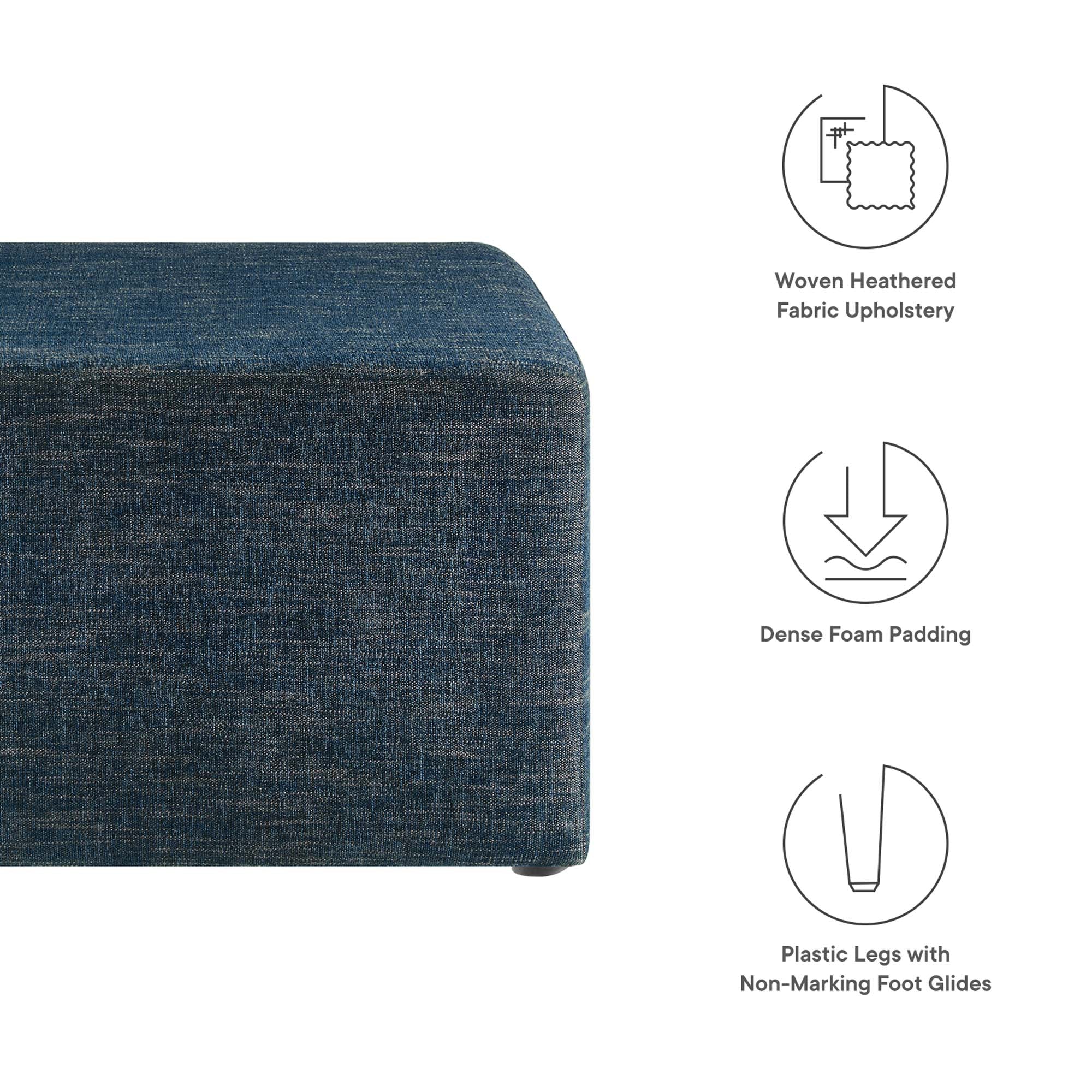 Callum Large 28" Square Woven Heathered Fabric Upholstered Ottoman, Heathered Weave Azure