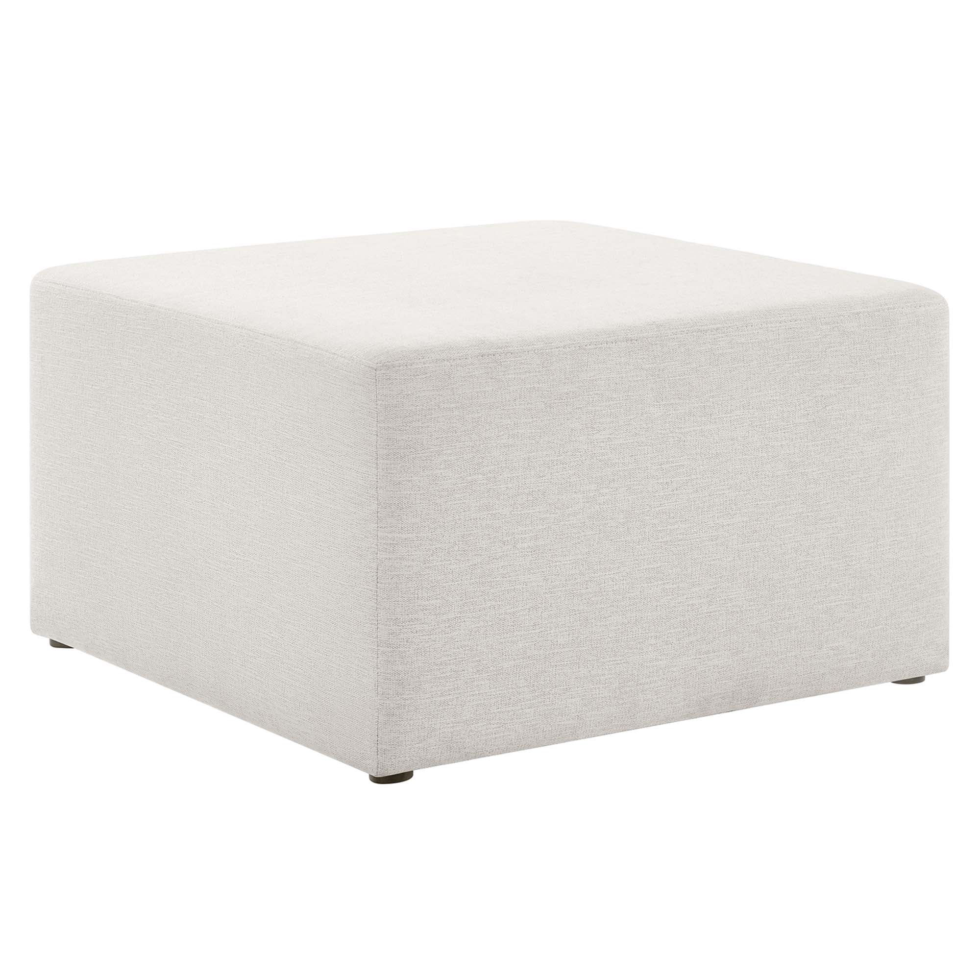 Callum Large 28" Square Woven Heathered Fabric Upholstered Ottoman, Heathered Weave Ivory