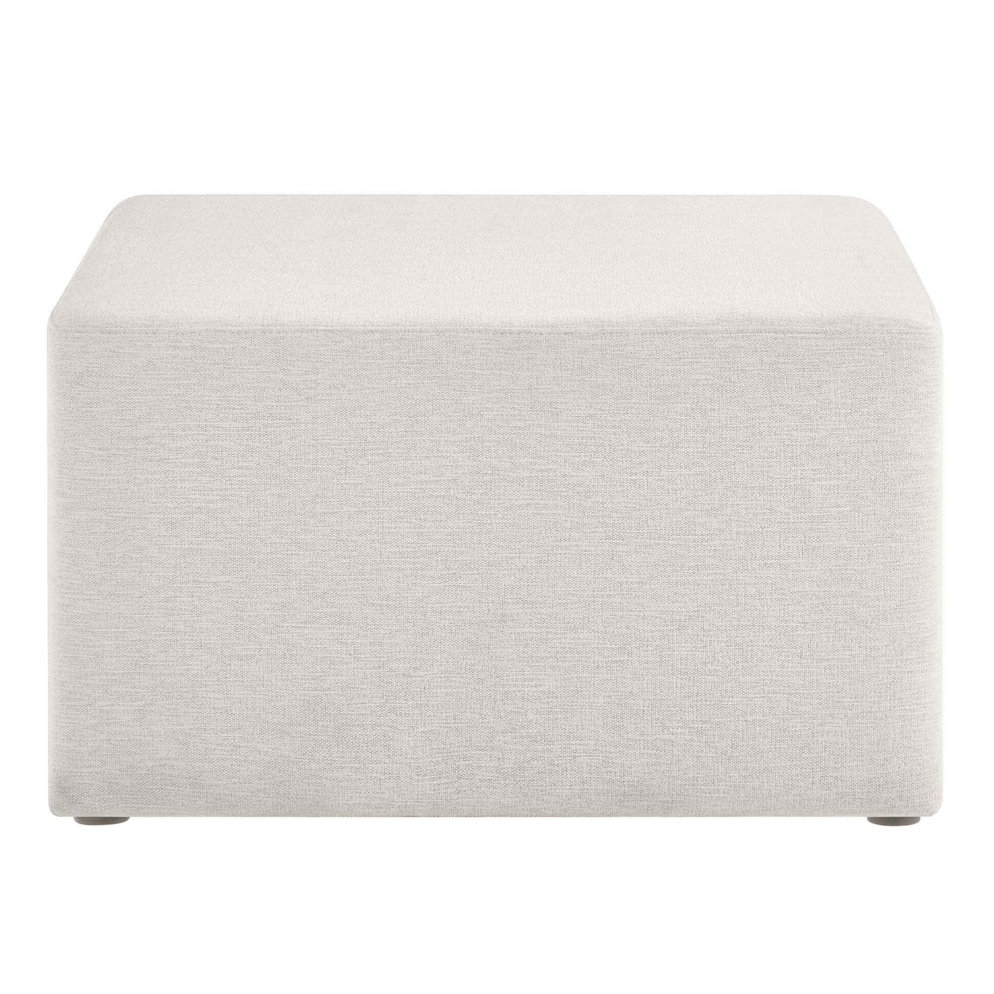 Callum Large 28" Square Woven Heathered Fabric Upholstered Ottoman, Heathered Weave Ivory