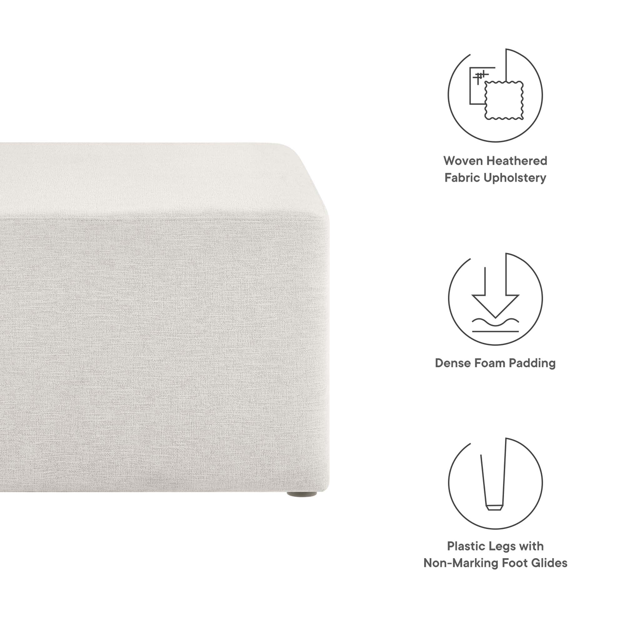 Callum Large 28" Square Woven Heathered Fabric Upholstered Ottoman, Heathered Weave Ivory
