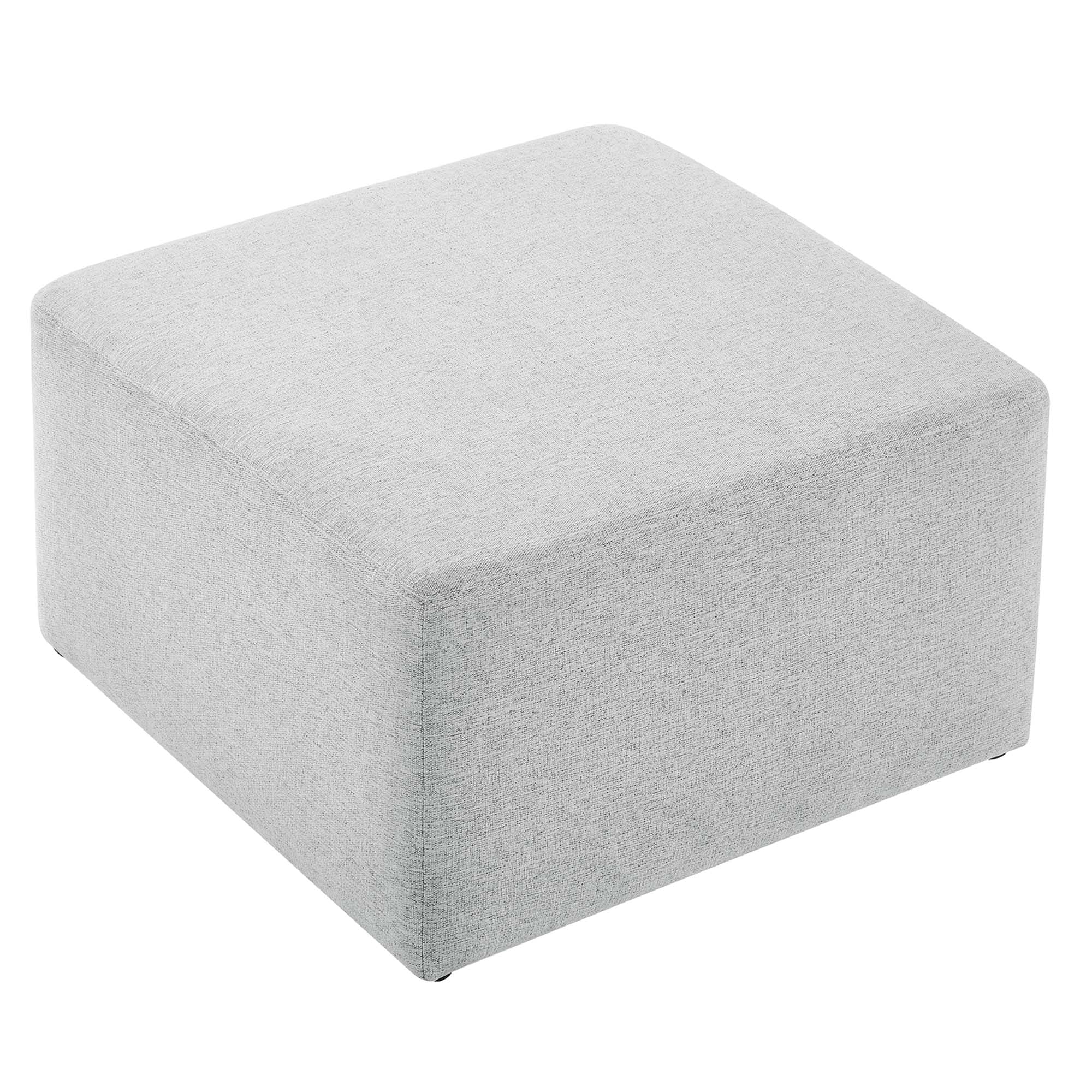 Callum Large 28" Square Woven Heathered Fabric Upholstered Ottoman, Heathered Weave Light Gray
