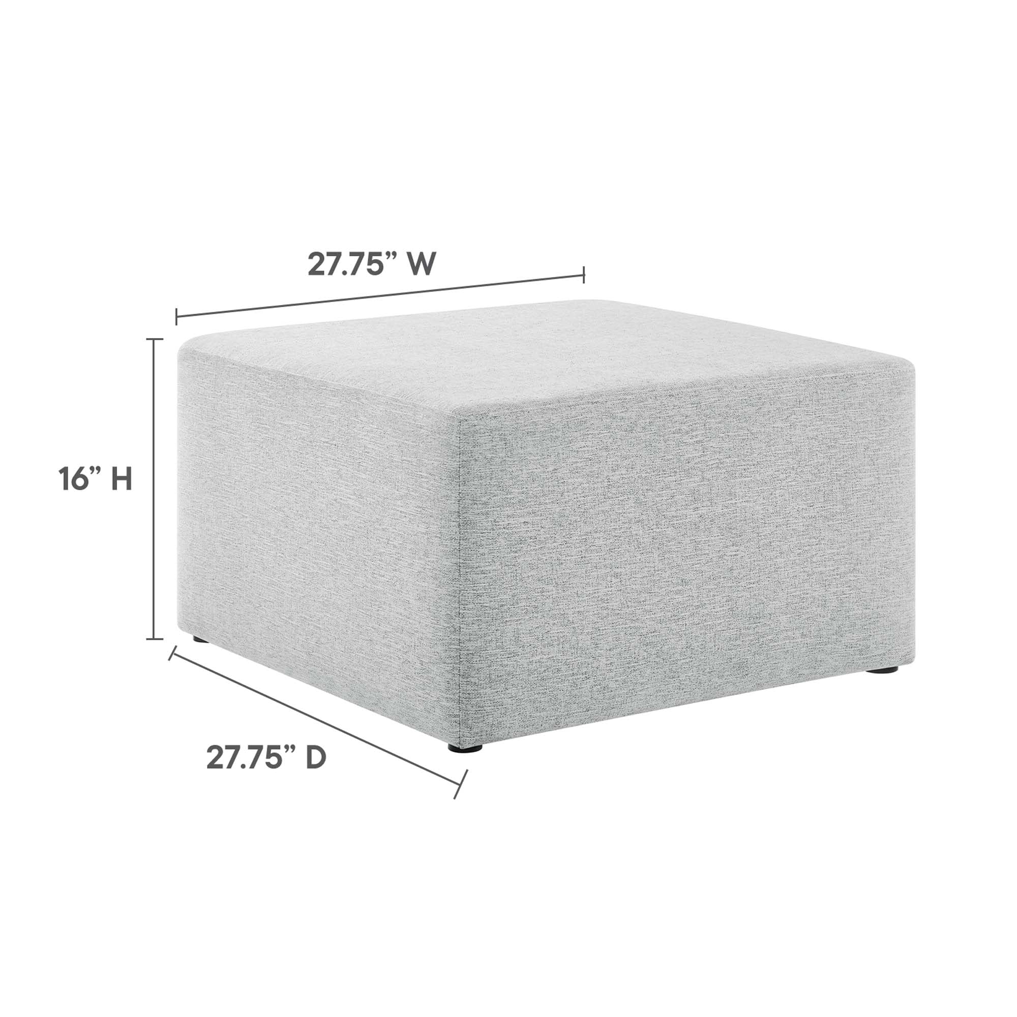 Callum Large 28" Square Woven Heathered Fabric Upholstered Ottoman, Heathered Weave Light Gray