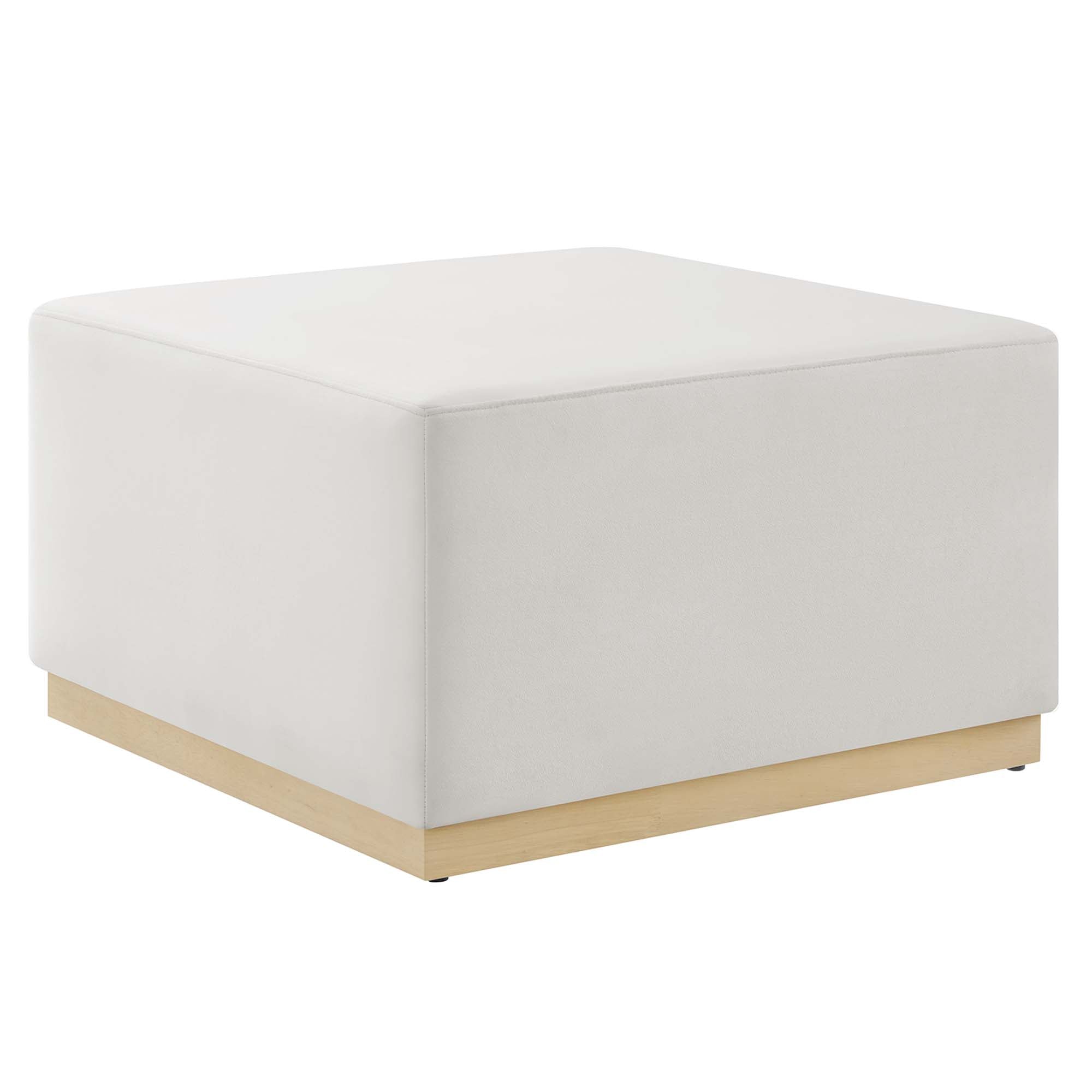 Tilden Large 28" Square Performance Velvet Upholstered Ottoman, Alabaster Natural