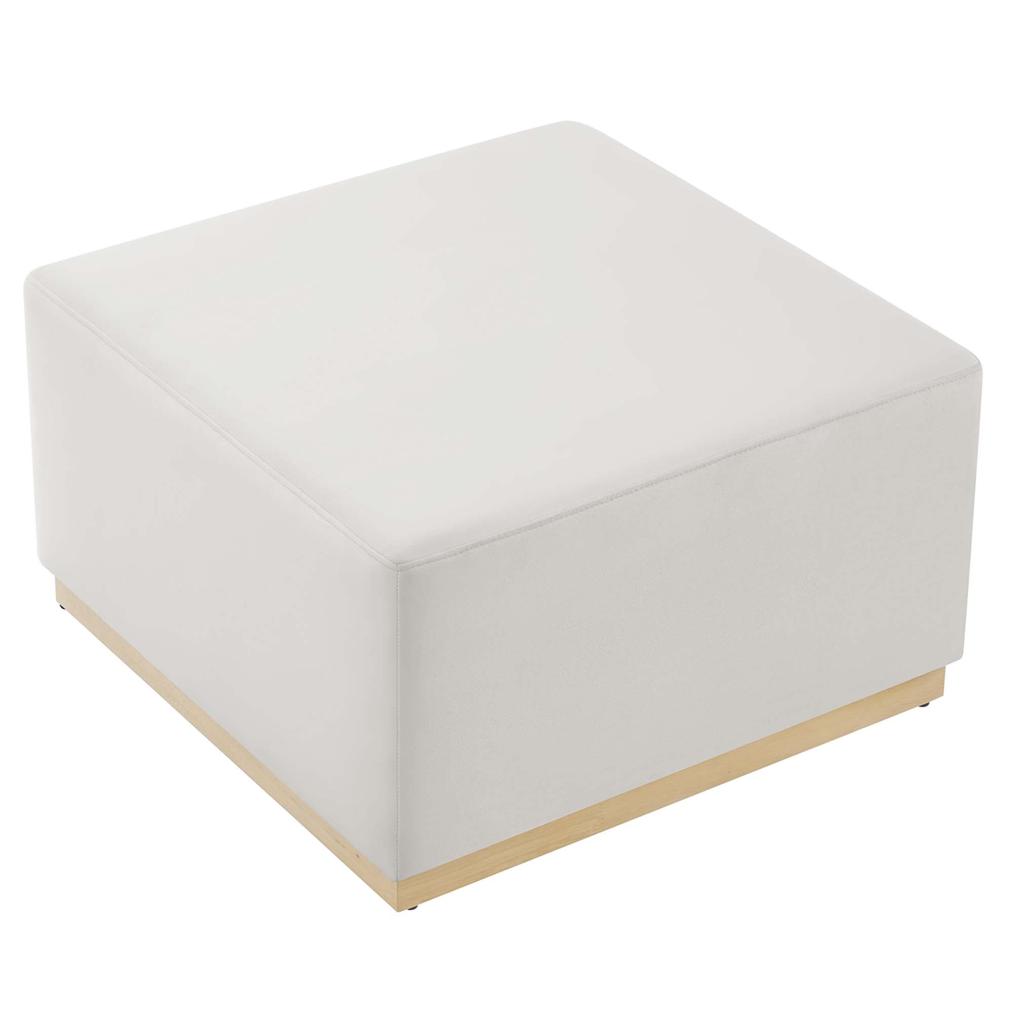 Tilden Large 28" Square Performance Velvet Upholstered Ottoman, Alabaster Natural