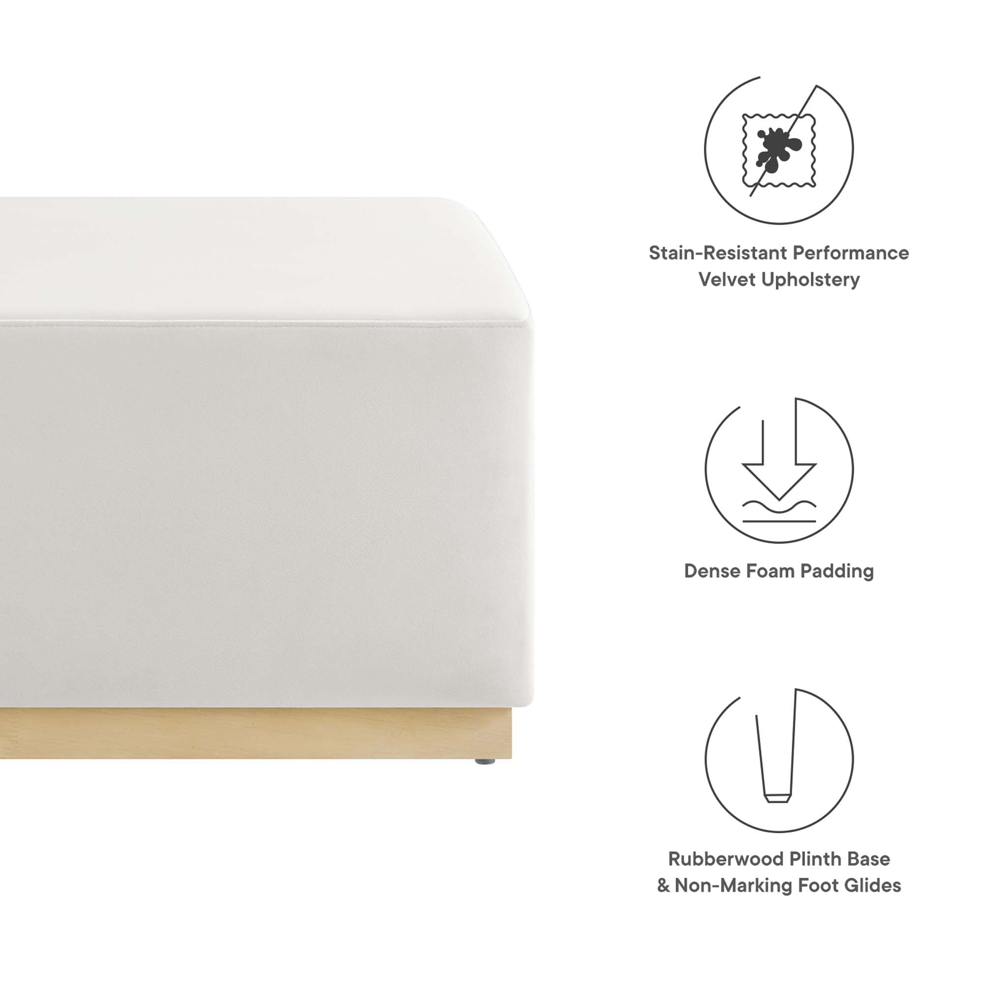 Tilden Large 28" Square Performance Velvet Upholstered Ottoman, Alabaster Natural