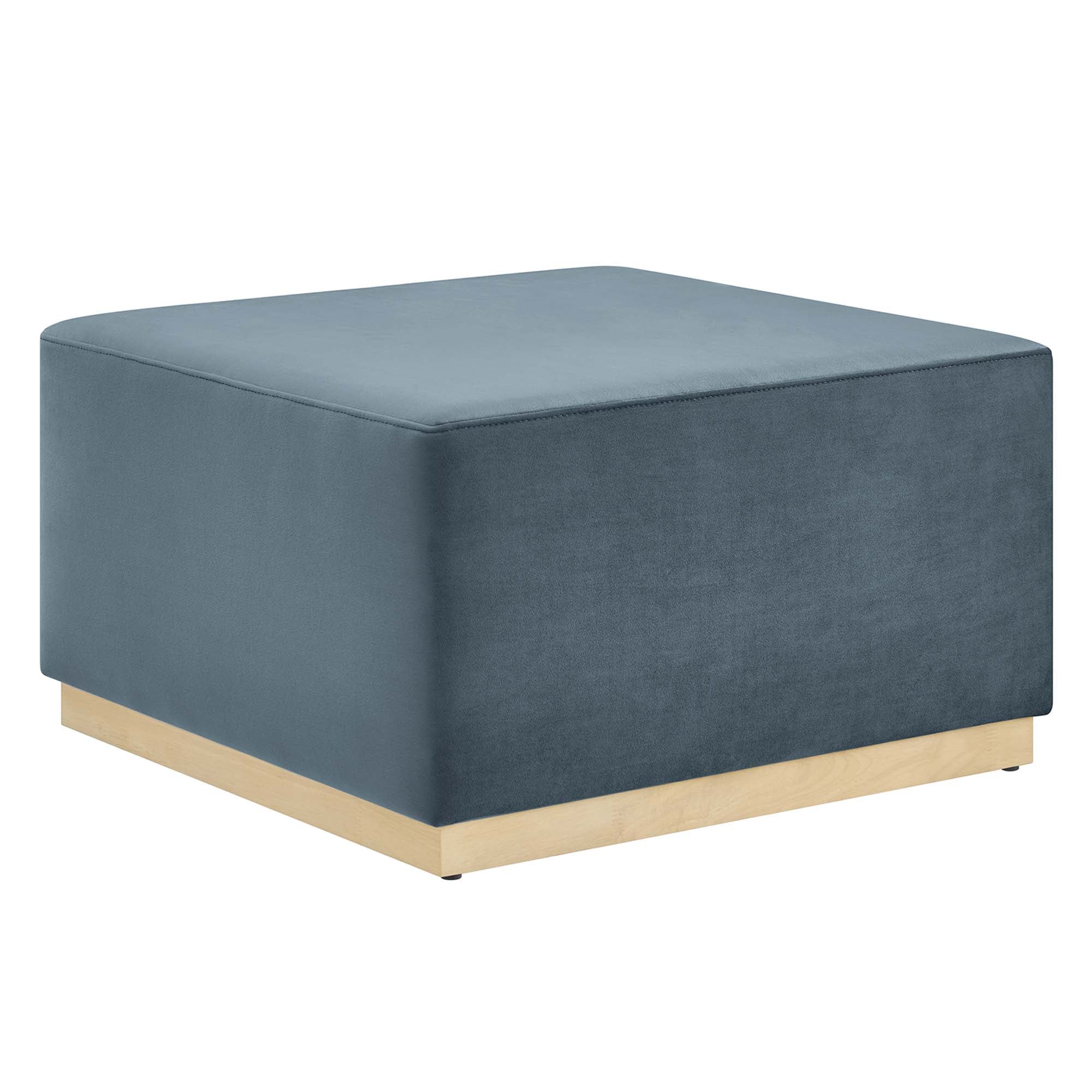 Tilden Large 28" Square Performance Velvet Upholstered Ottoman, Cadet Blue Natural