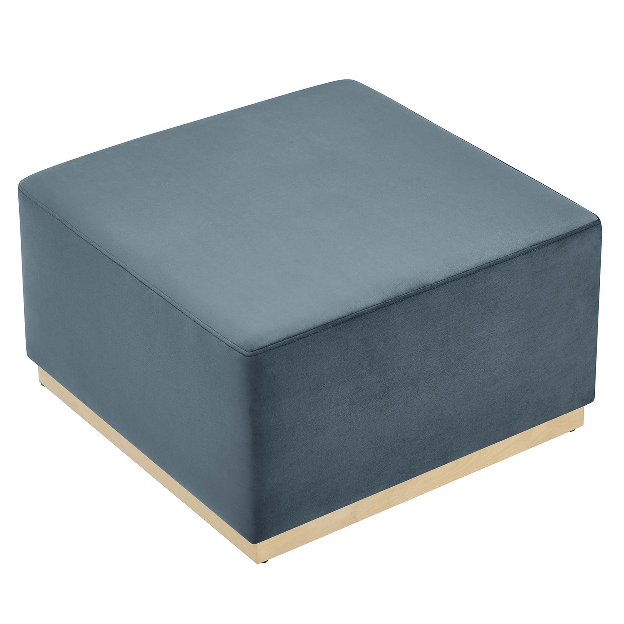 Tilden Large 28" Square Performance Velvet Upholstered Ottoman, Cadet Blue Natural