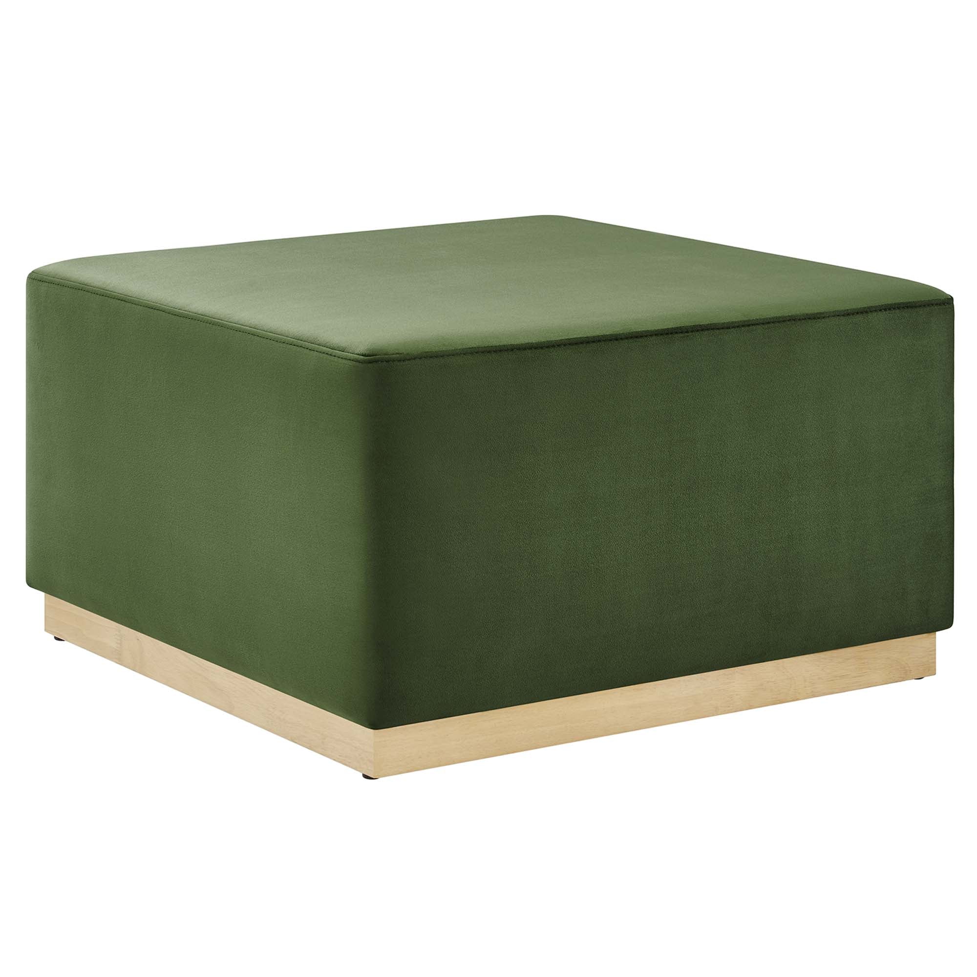 Tilden Large 28" Square Performance Velvet Upholstered Ottoman, Moss Green Natural