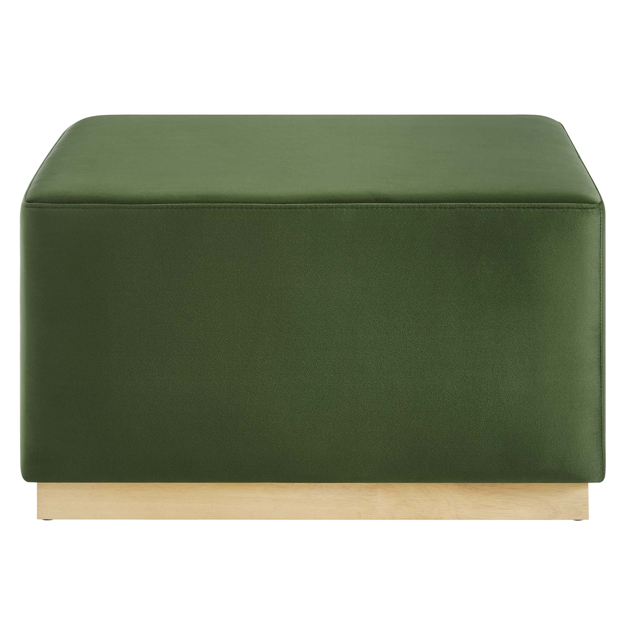 Tilden Large 28" Square Performance Velvet Upholstered Ottoman, Moss Green Natural