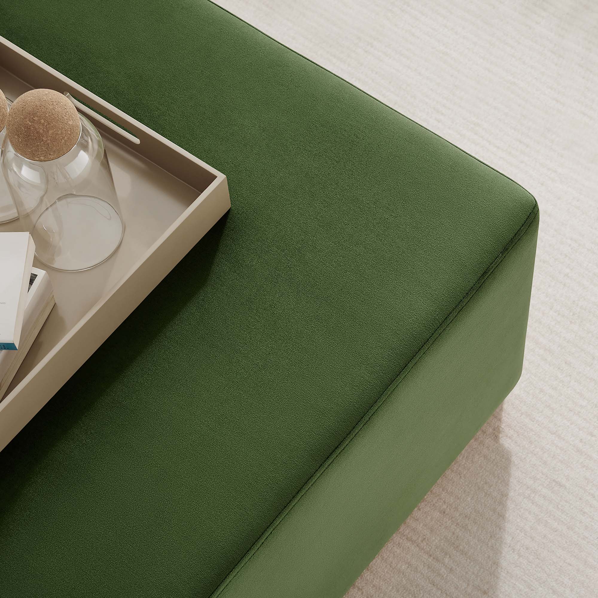 Tilden Large 28" Square Performance Velvet Upholstered Ottoman, Moss Green Natural