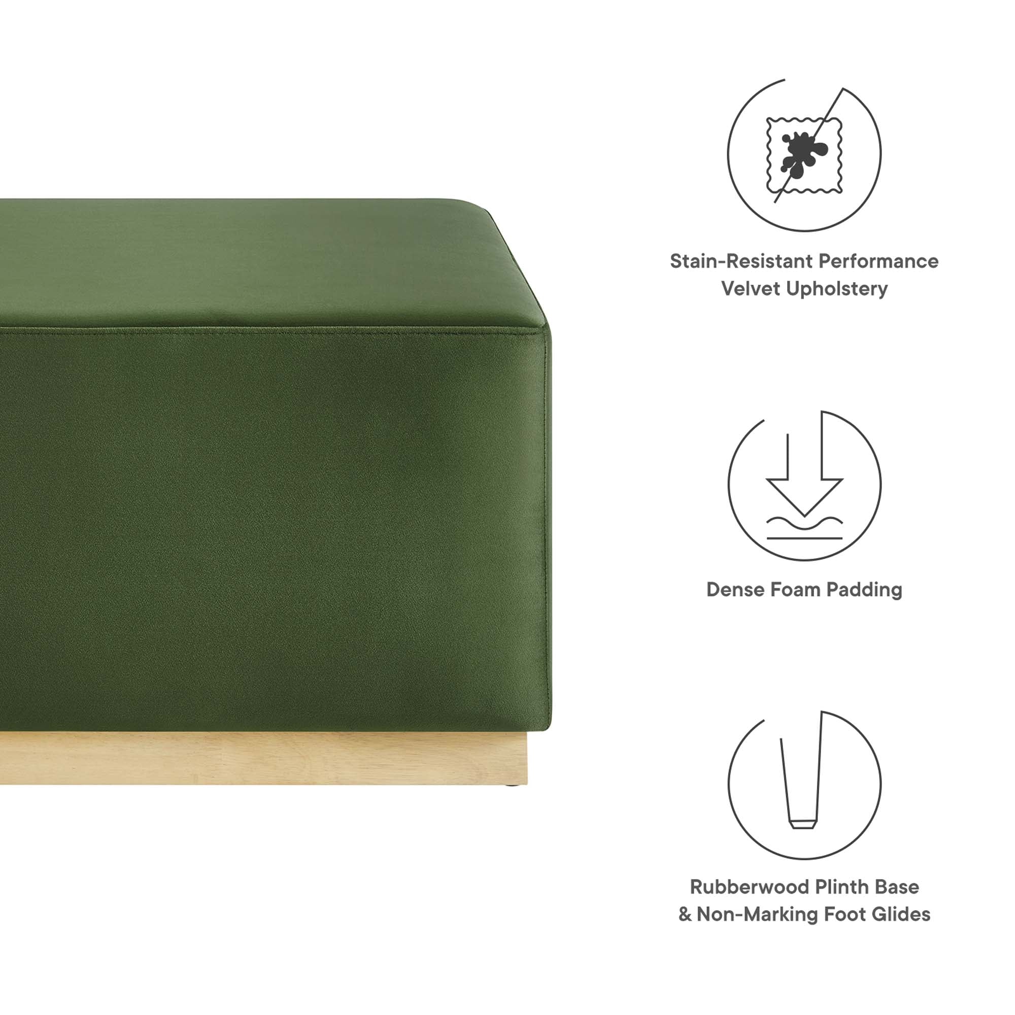 Tilden Large 28" Square Performance Velvet Upholstered Ottoman, Moss Green Natural