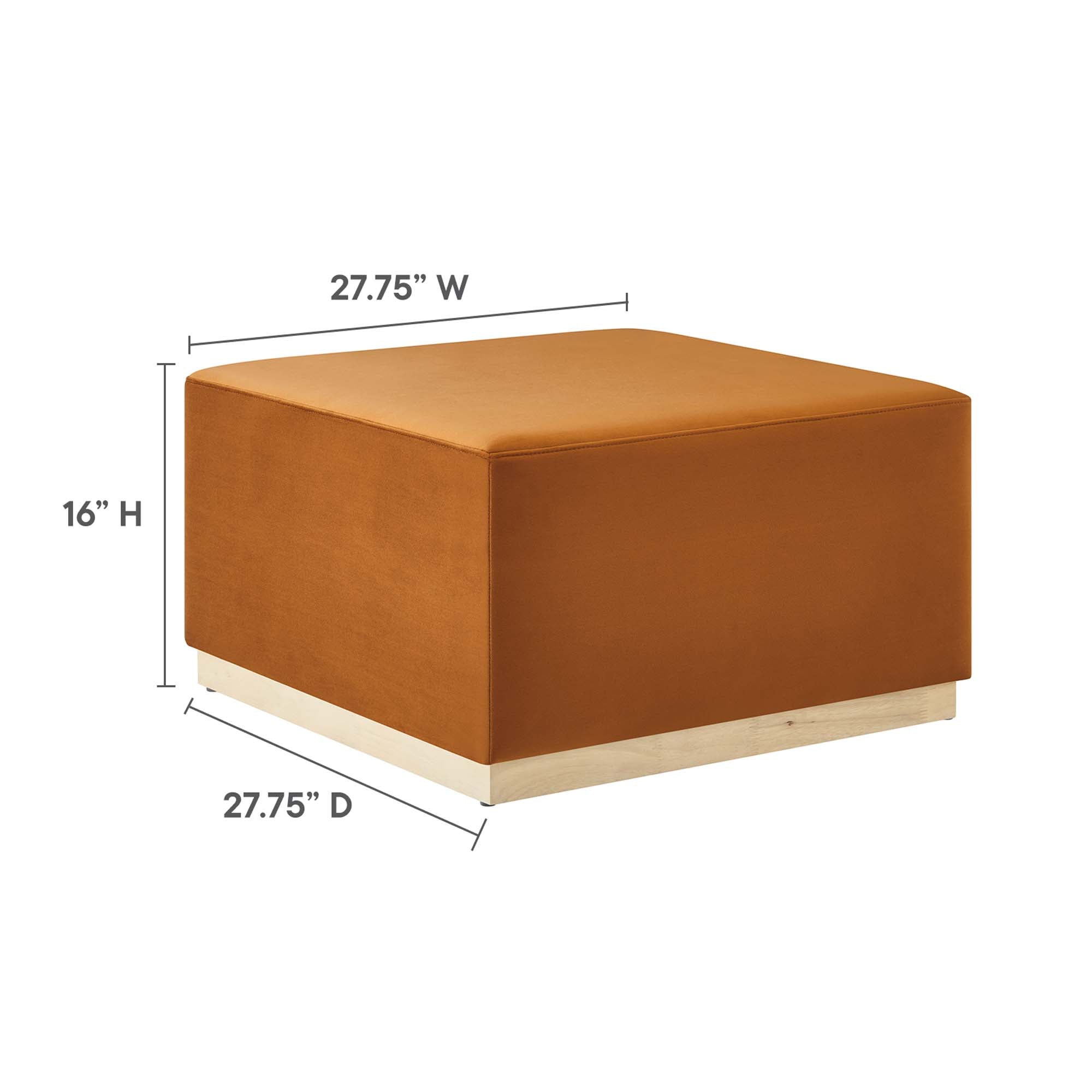 Tilden Large 28" Square Performance Velvet Upholstered Ottoman, Rust Natural