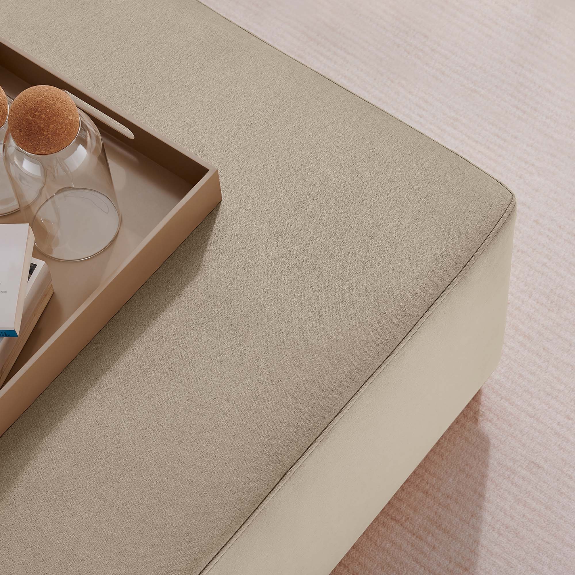 Tilden Large 28" Square Performance Velvet Upholstered Ottoman, Taupe Natural