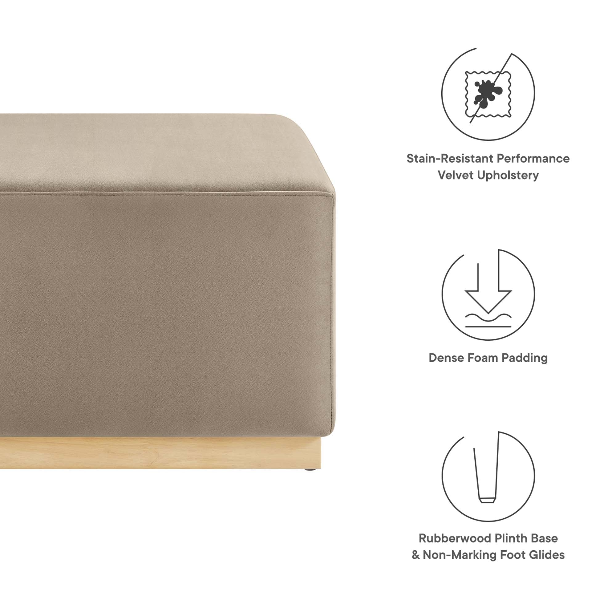 Tilden Large 28" Square Performance Velvet Upholstered Ottoman, Taupe Natural