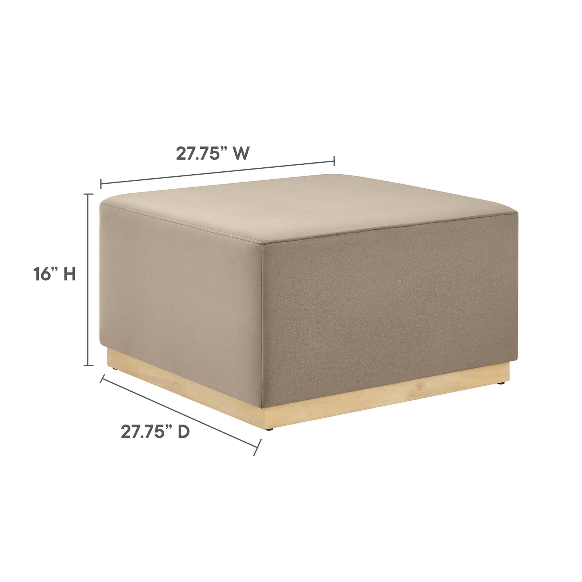 Tilden Large 28" Square Performance Velvet Upholstered Ottoman, Taupe Natural