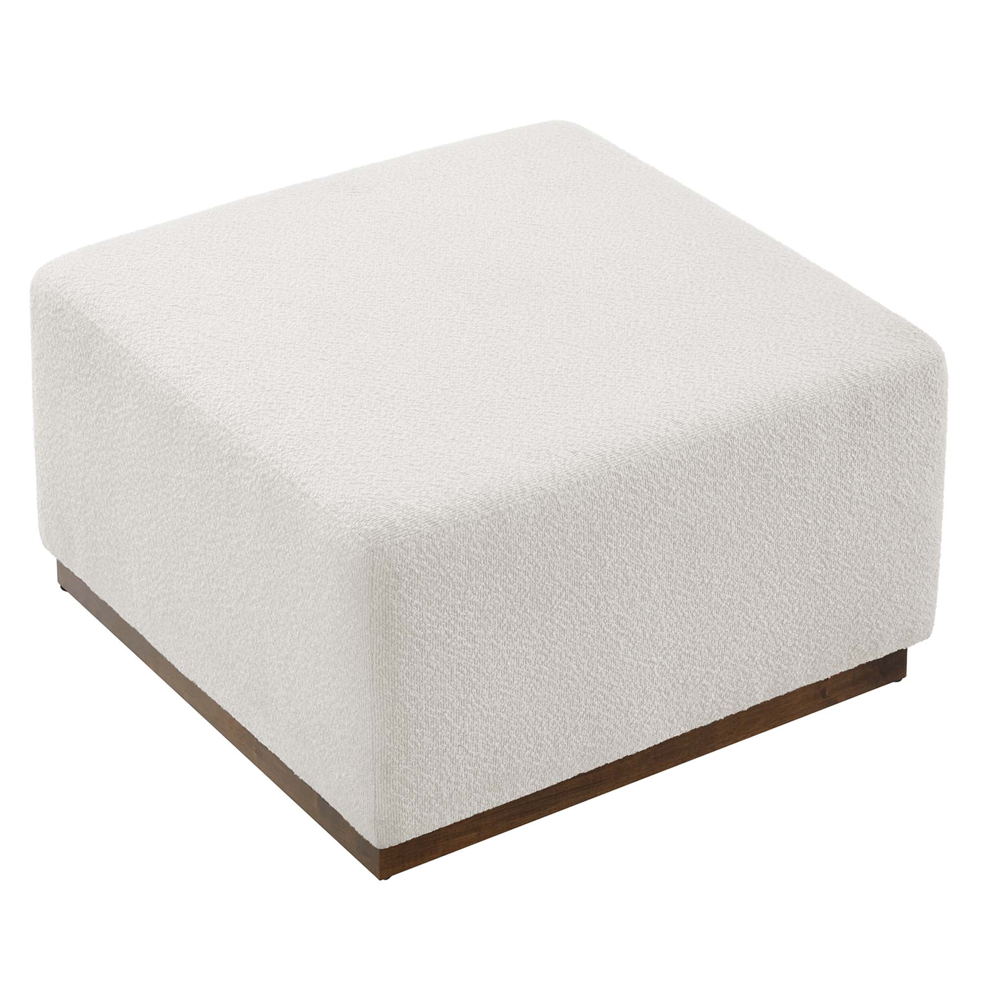 Tilden Large 28" Square Boucle Upholstered Ottoman, Cloud Walnut