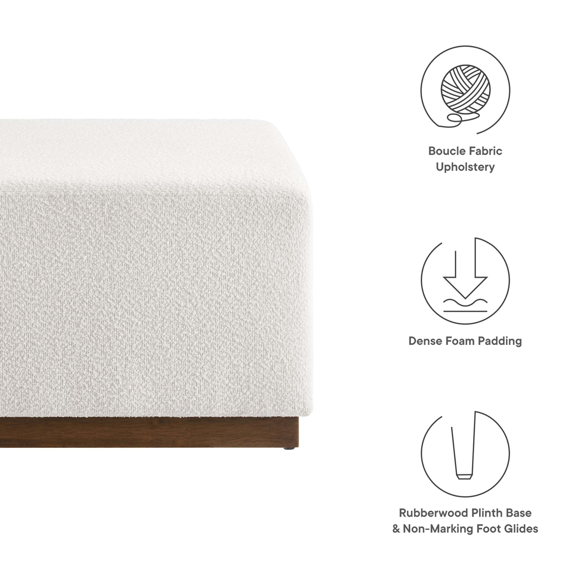 Tilden Large 28" Square Boucle Upholstered Ottoman, Cloud Walnut