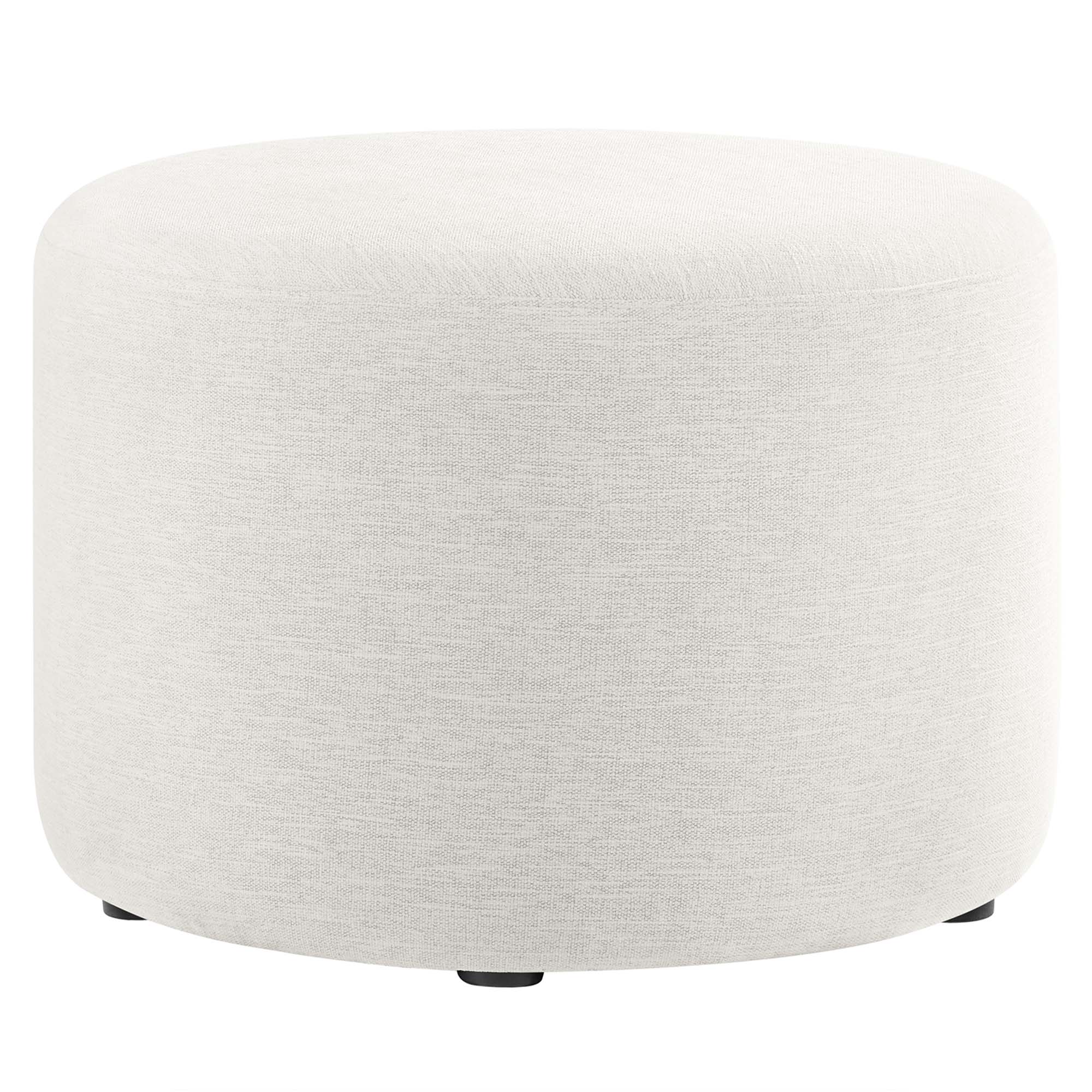 Callum Large 23" Round Woven Heathered Fabric Upholstered Ottoman, Heathered Weave Ivory