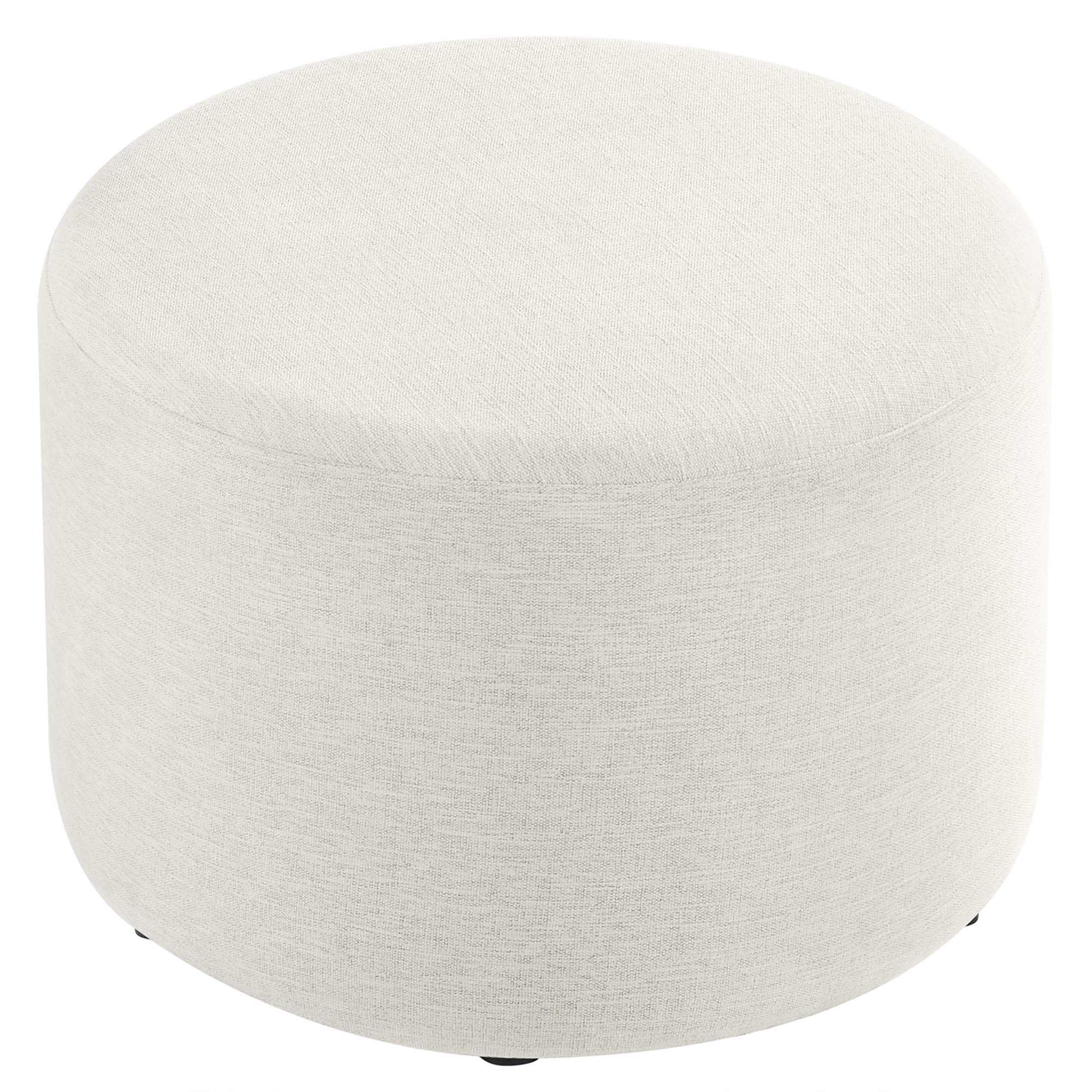 Callum Large 23" Round Woven Heathered Fabric Upholstered Ottoman, Heathered Weave Ivory