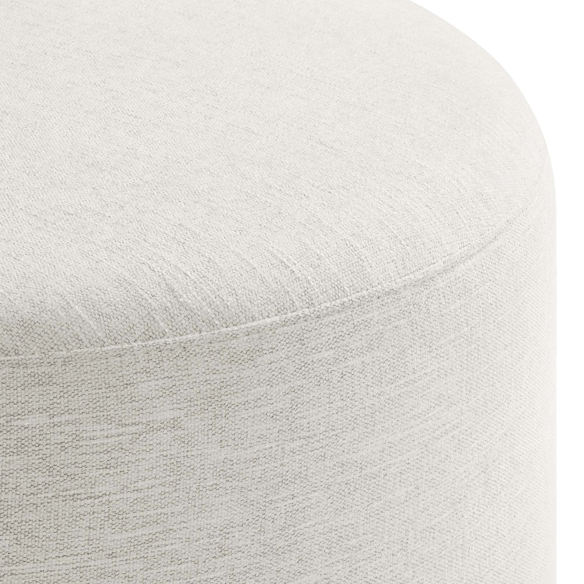 Callum Large 23" Round Woven Heathered Fabric Upholstered Ottoman, Heathered Weave Ivory