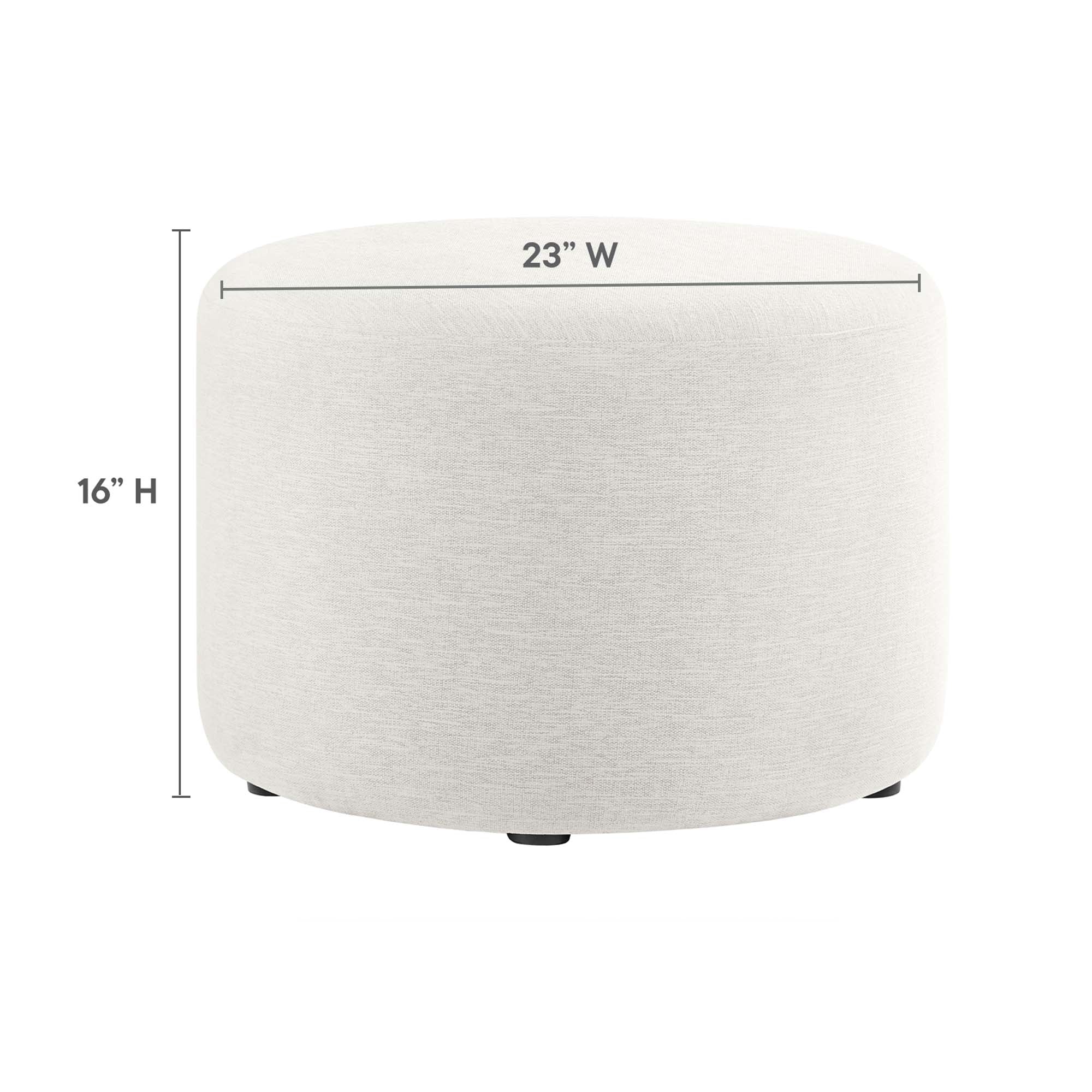 Callum Large 23" Round Woven Heathered Fabric Upholstered Ottoman, Heathered Weave Ivory