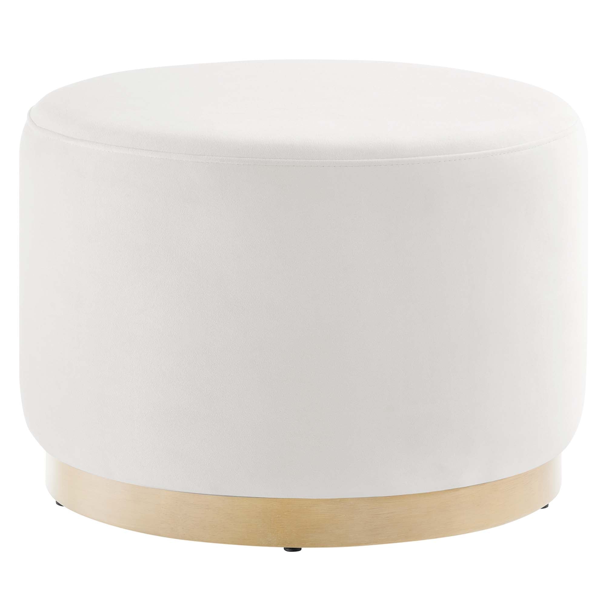 Tilden Large 23" Round Performance Velvet Upholstered Ottoman, Alabaster Natural