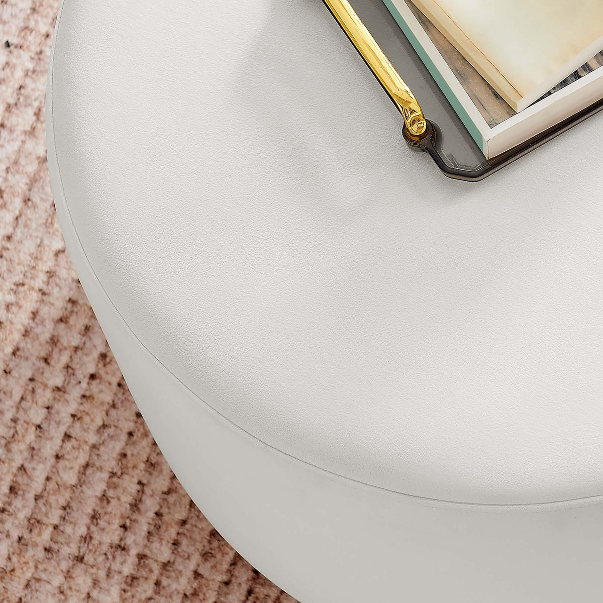 Tilden Large 23" Round Performance Velvet Upholstered Ottoman, Alabaster Natural