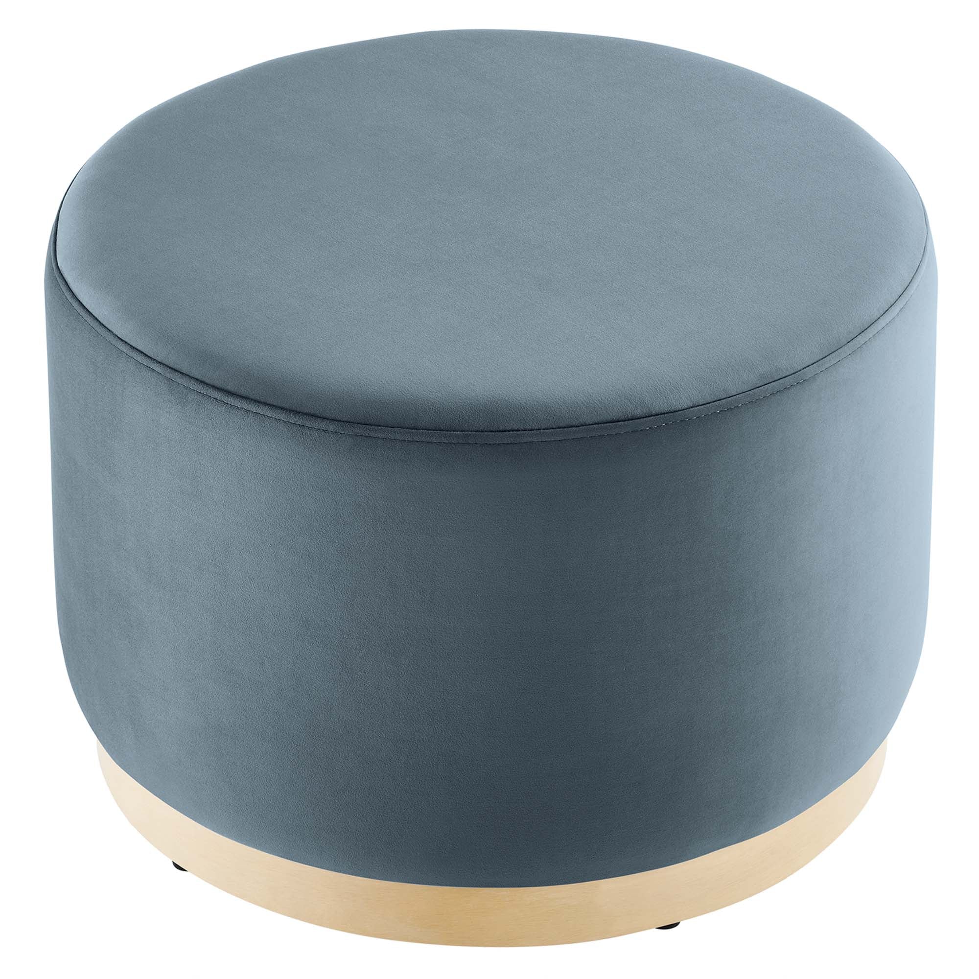 Tilden Large 23" Round Performance Velvet Upholstered Ottoman, Cadet Blue Natural