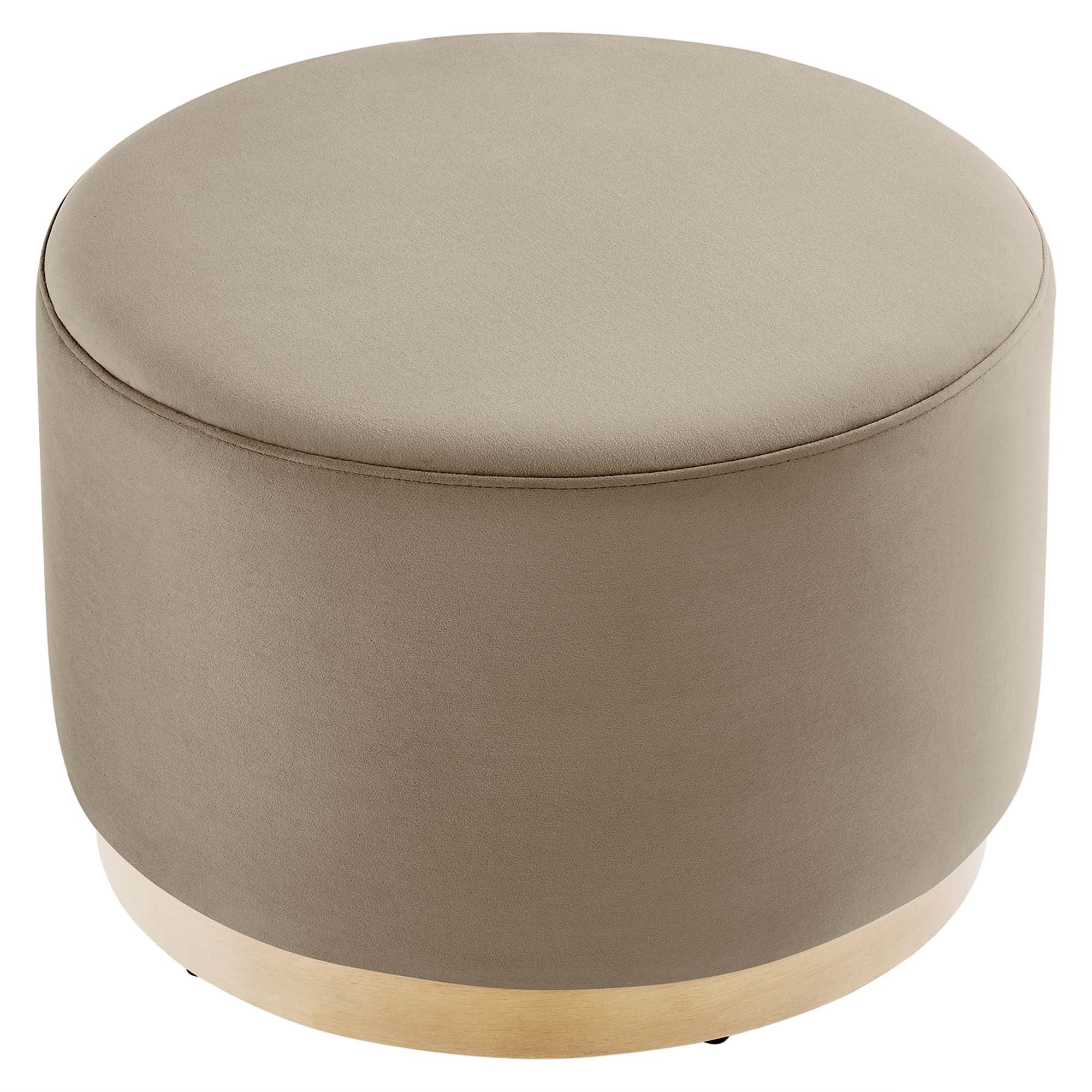 Tilden Large 23" Round Performance Velvet Upholstered Ottoman, Taupe Natural