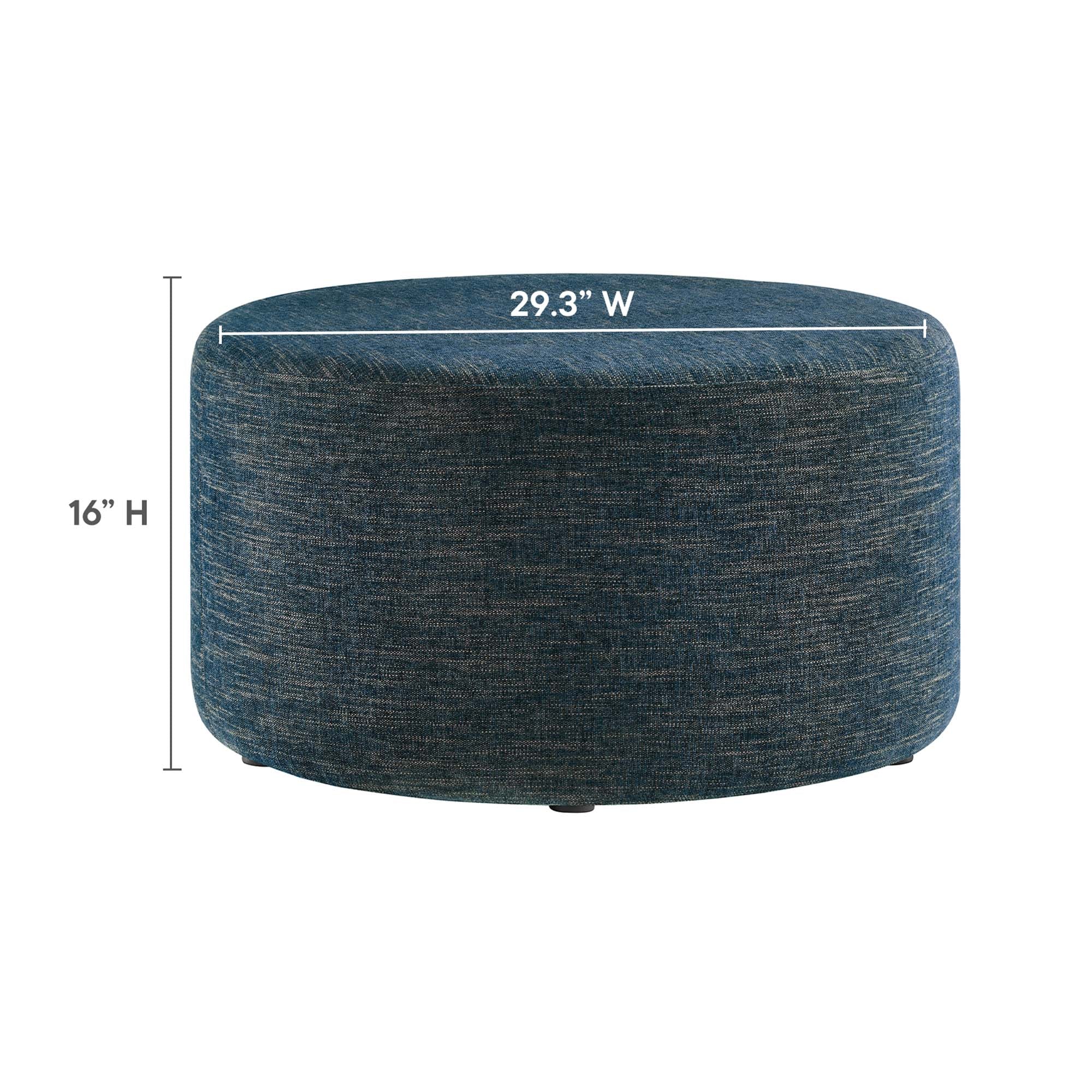 Callum Large 29" Round Woven Heathered Fabric Upholstered Ottoman, Heathered Weave Azure
