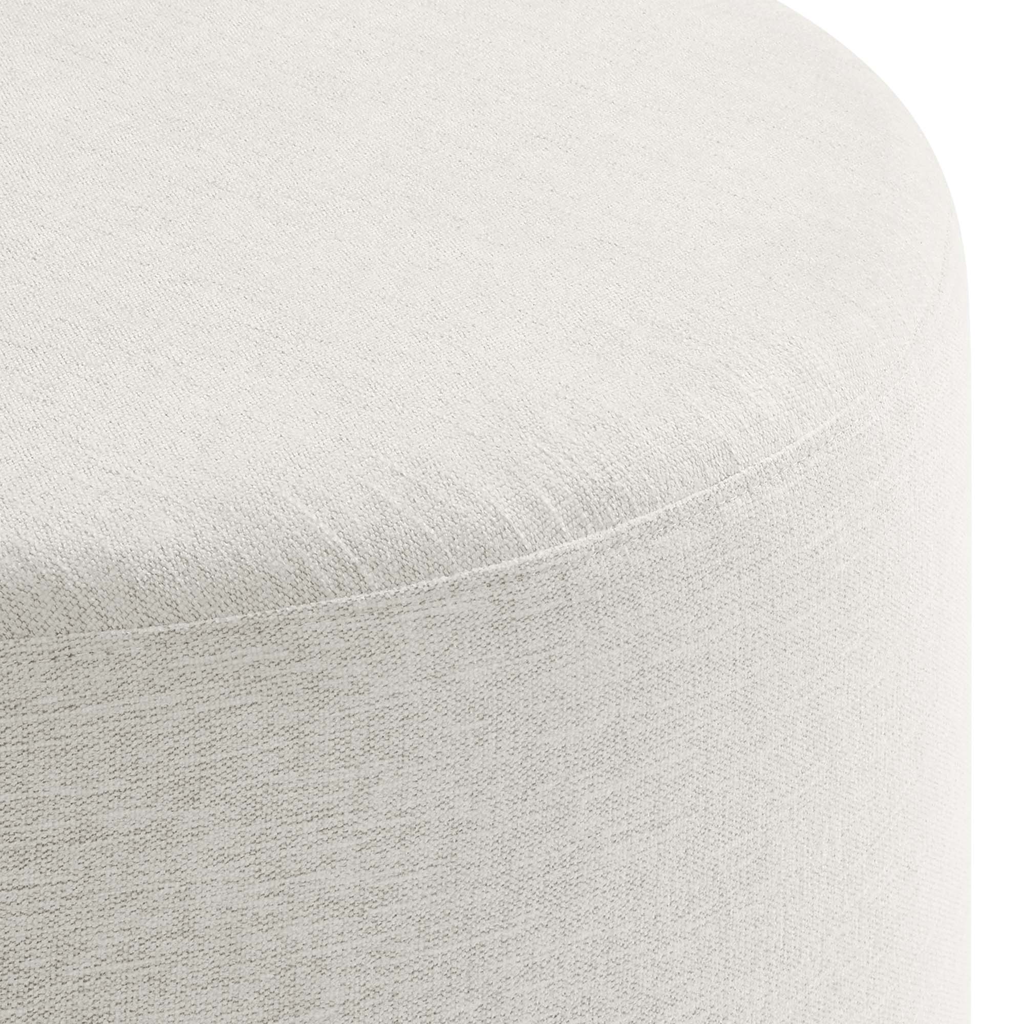 Callum Large 29" Round Woven Heathered Fabric Upholstered Ottoman, Heathered Weave Ivory