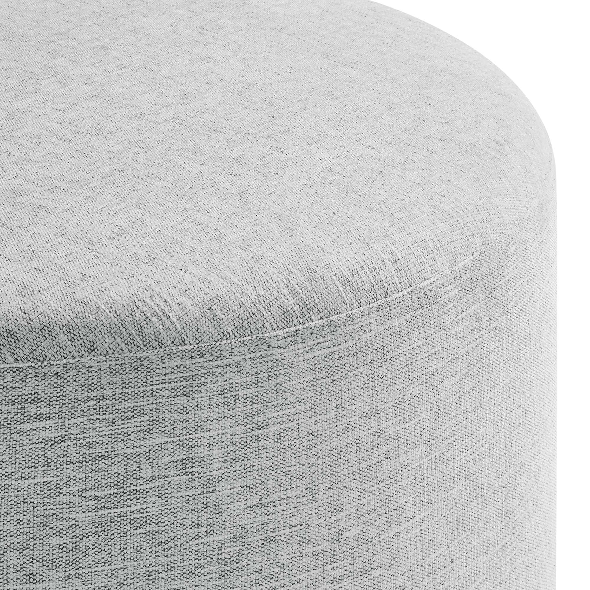 Callum Large 29" Round Woven Heathered Fabric Upholstered Ottoman, Heathered Weave Light Gray