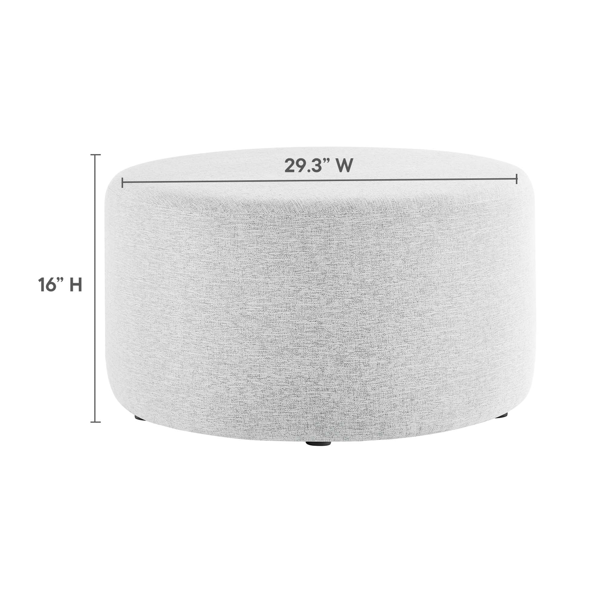 Callum Large 29" Round Woven Heathered Fabric Upholstered Ottoman, Heathered Weave Light Gray